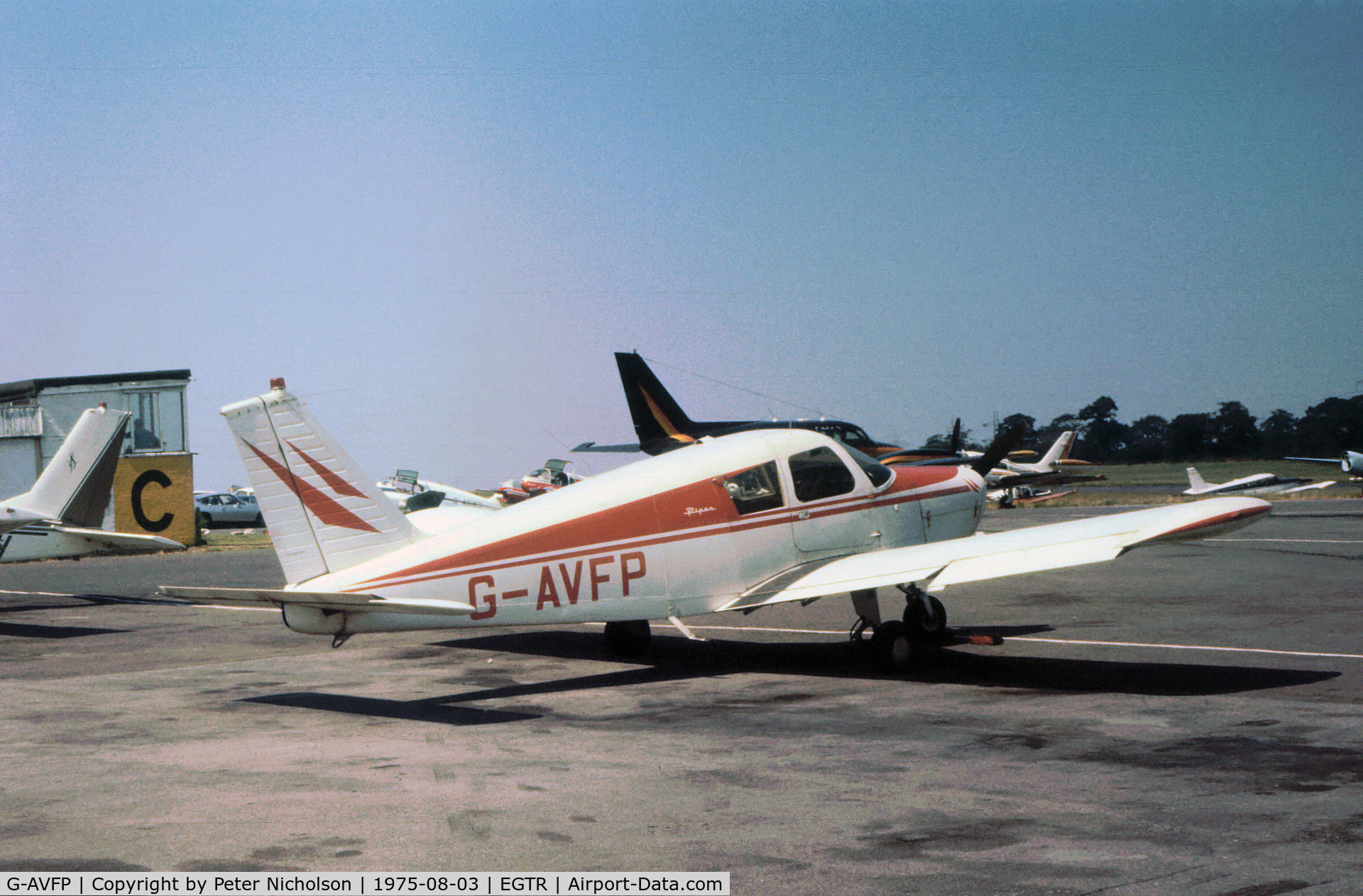 G-AVFP, 1967 Piper PA-28-140 Cherokee C/N 28-22652, PA-28-140 Cherokee as seen at Elstree in the Summer of 1975.