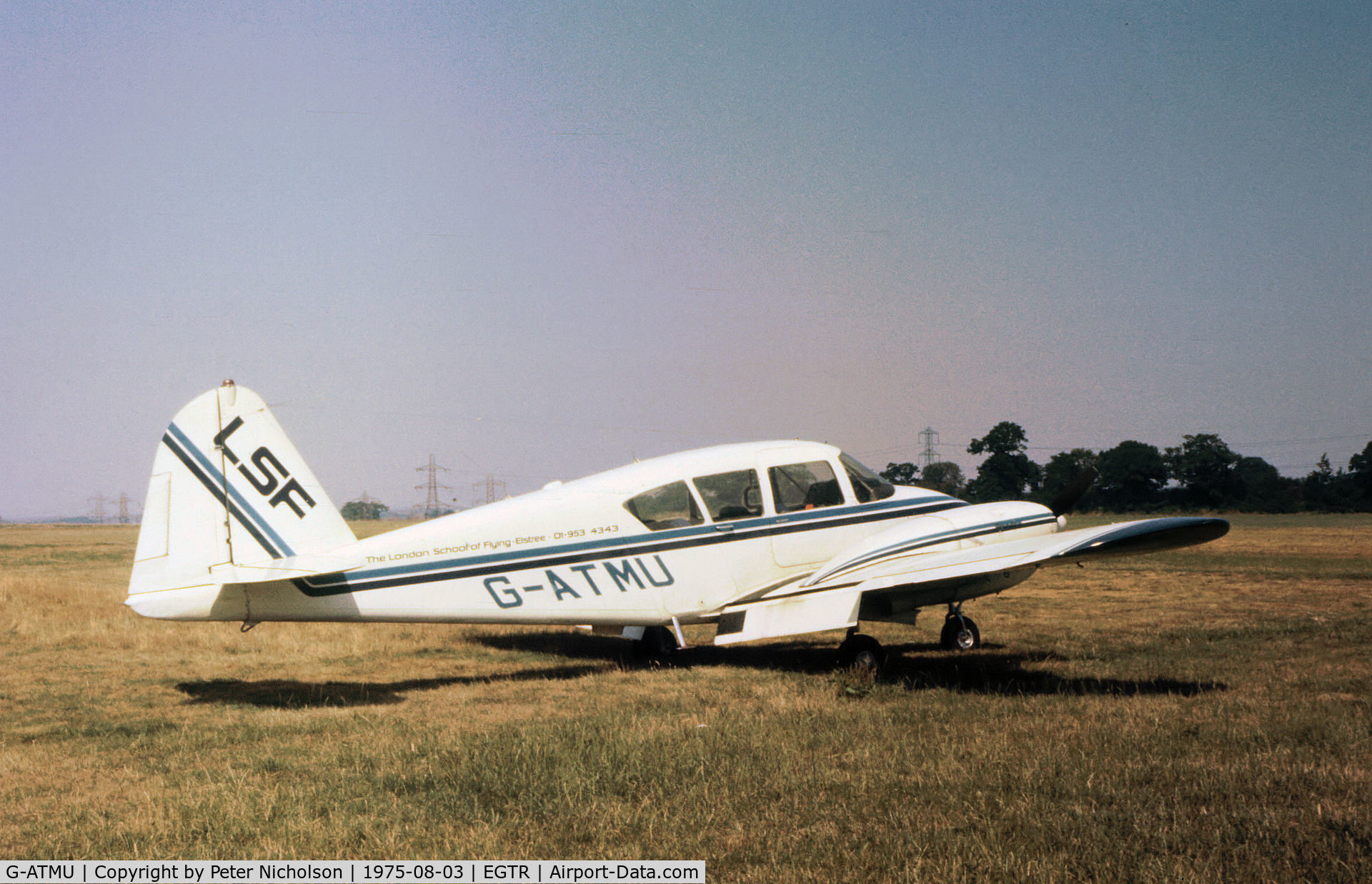 G-ATMU, 1965 Piper PA-23-160 Apache C/N 23-2000, PA-23 Apache of the London School of Flying at Elstree in the Summer of 1975.