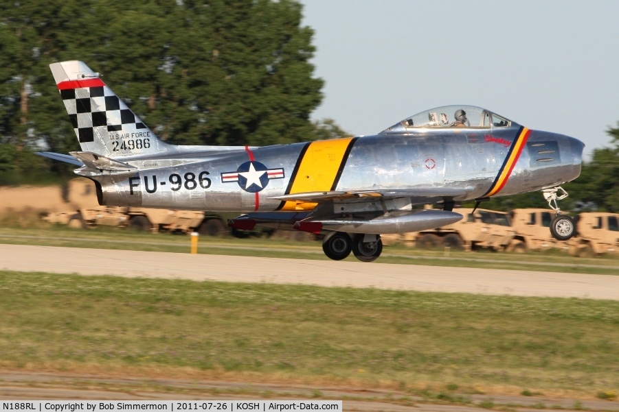 N188RL, 1952 North American F-86F Sabre C/N 191-682, Departing Airventure 2011.