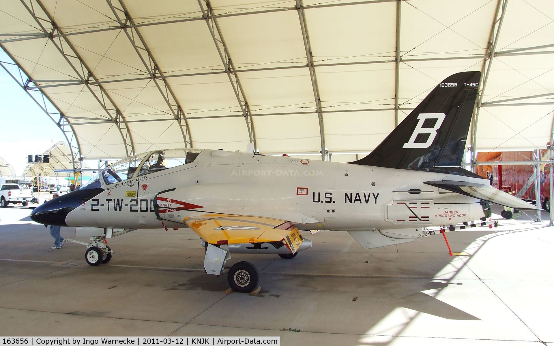163656, McDonnell Douglas T-45C Goshawk C/N A058, McDonnell Douglas T-45A Goshawk of the USMC in pre-WW2 special colours at the 2011 airshow at El Centro NAS, CA