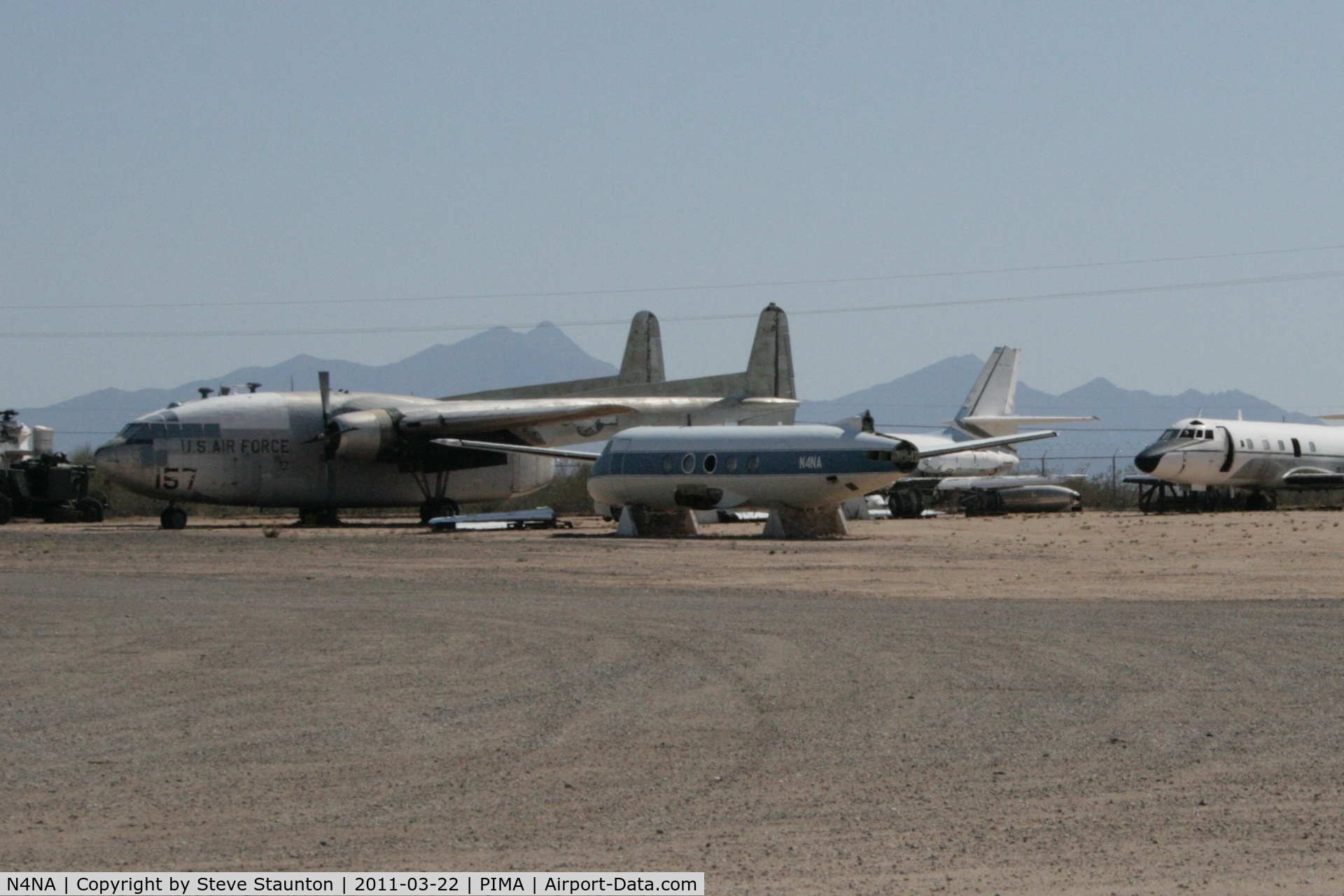 N4NA, 1965 Grumman G-159 Gulfstream 1 C/N 151, Taken at Pima Air and Space Museum, in March 2011 whilst on an Aeroprint Aviation tour - located in the storage area