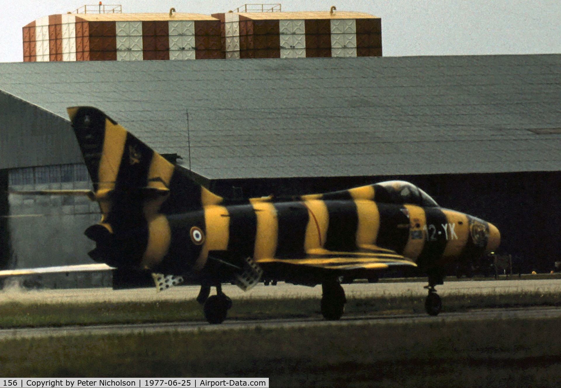 156, Dassault Super Mystere B.2 C/N 156, Super Mystere B.2 of the French Air Force's EC.12 based at Cambrai taxying at the 1977 International Air Tattoo at RAF Greenham Common.