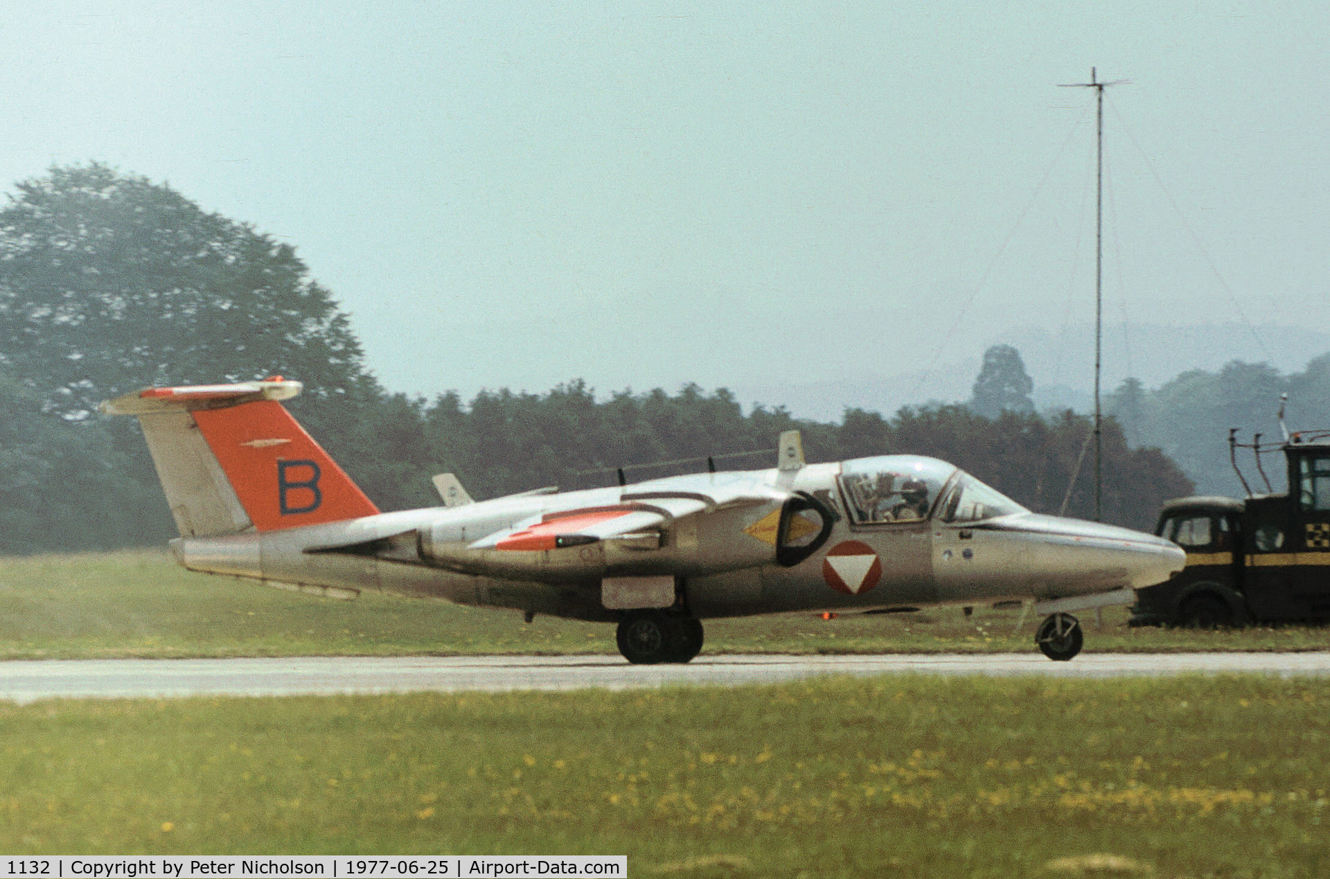 1132, Saab 105OE C/N 105432, The Austrian Air Force display team attended the 1977 International Air Tattoo at RAF Greenham Common.
