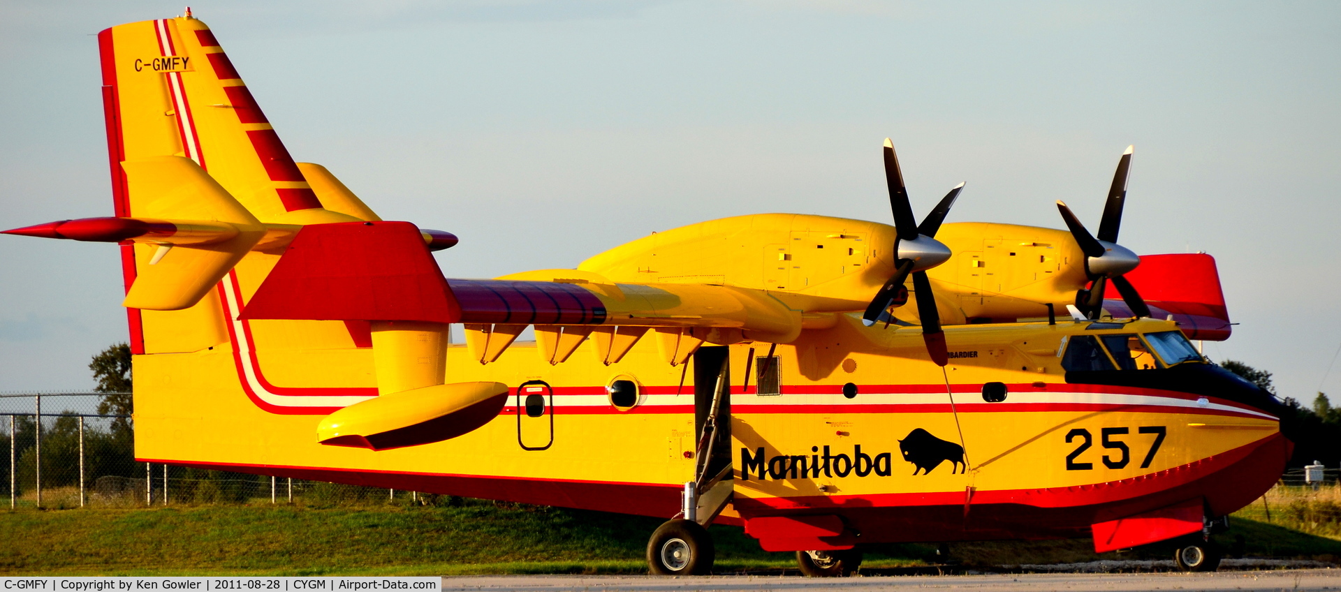 C-GMFY, 2010 Canadair CL-215-6B11 CL-415 C/N 2078, At summer base, Gimli Manitoba
