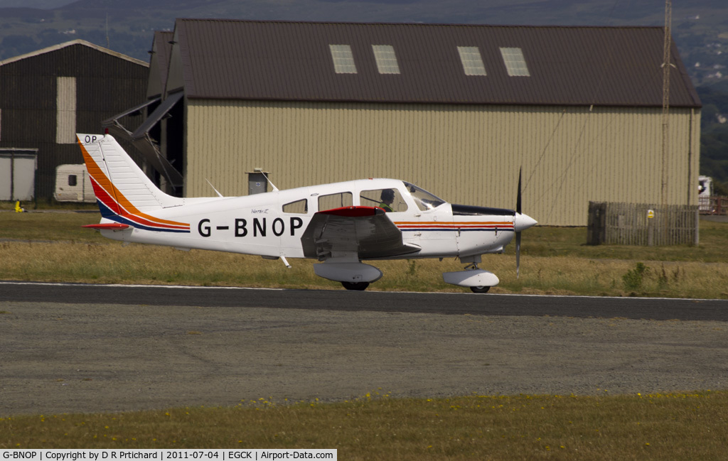 G-BNOP, 1987 Piper PA-28-161 Cherokee Warrior II C/N 2816027, Taxiing at Caernarfon airport 04/07/11