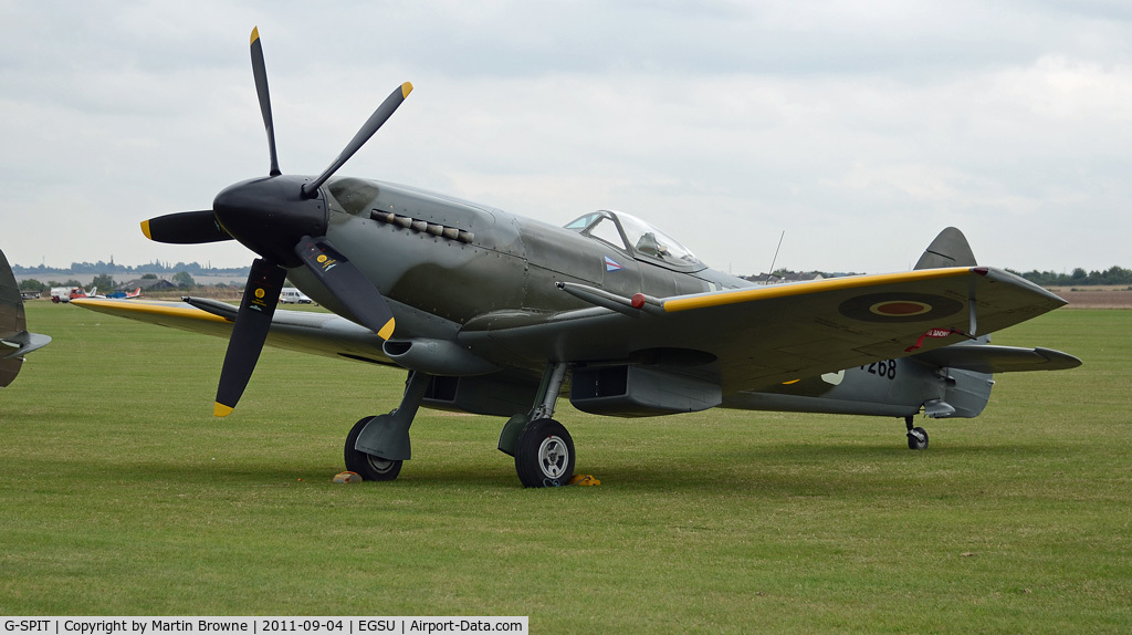 G-SPIT, 1944 Supermarine 379 Spitfire FR.XIV C/N 6S/649205, SHOT ON A VERY DULL DAY AT DUXFORD