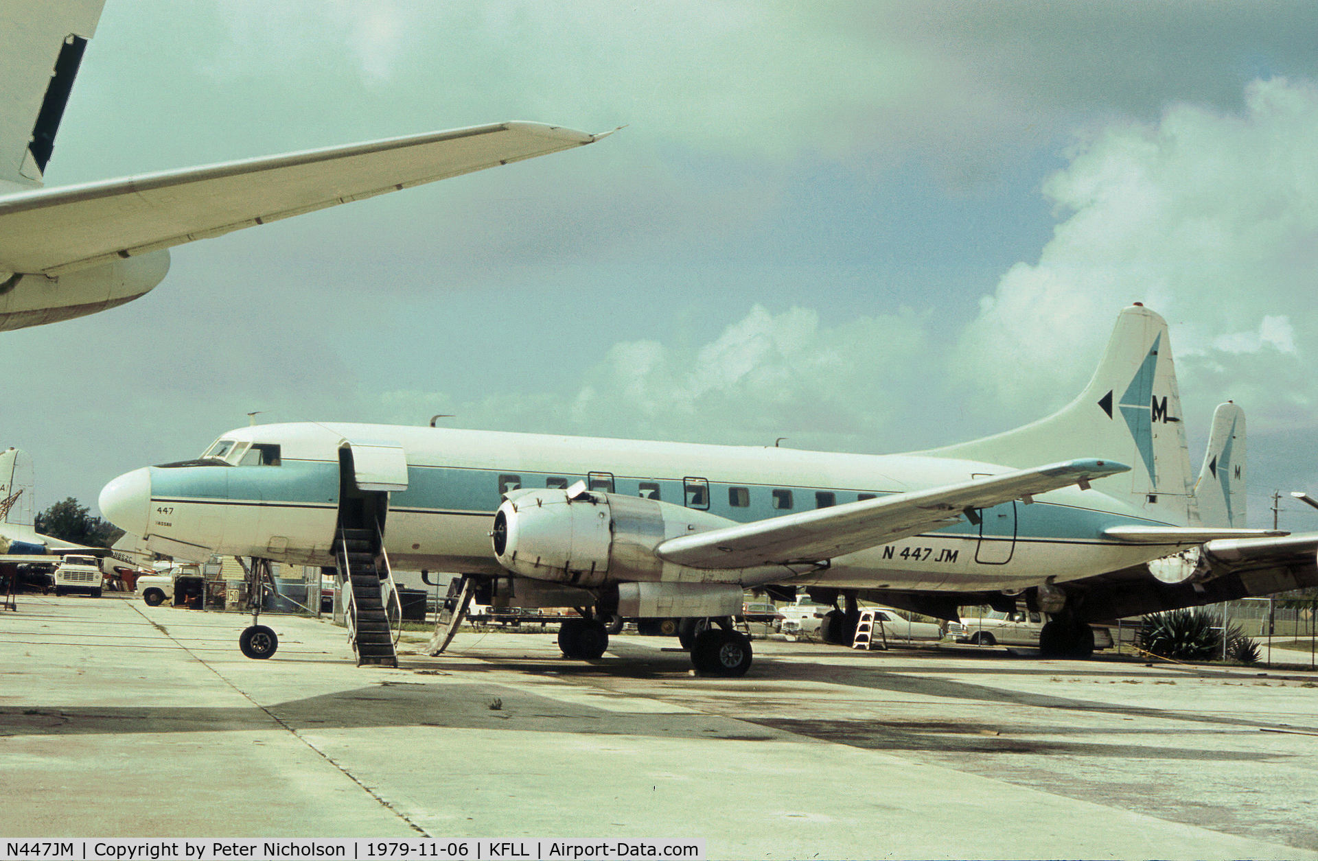 N447JM, 1957 Convair 440 Metropolitan C/N 420, Convair 440 named San Salvadore of Mackey International Airlines as seen at Fort Lauderdale in November 1979.