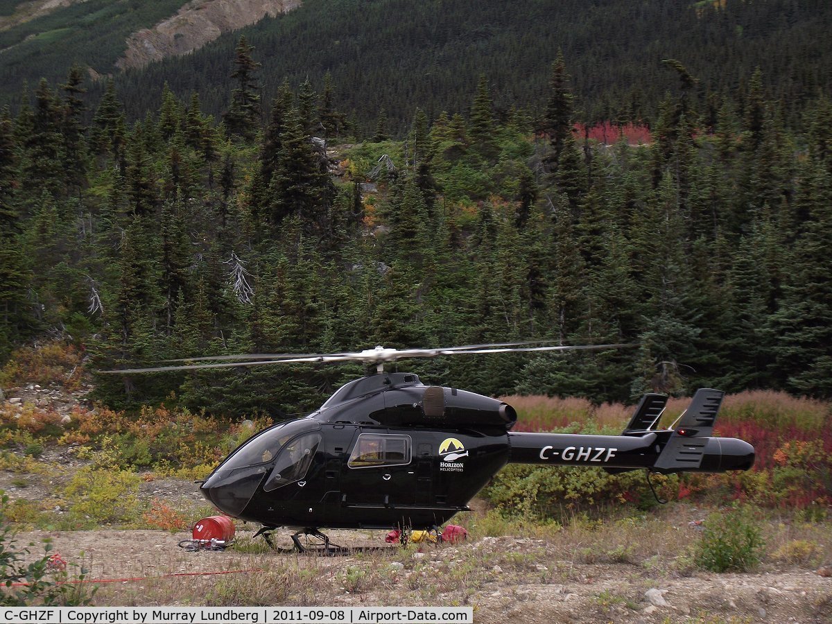 C-GHZF, 1995 MD Helicopters MD-900 Explorer C/N 900-00025, Recently delivered from Arizona to the Yukon Territory, this MD900 Explorer is seen during a day of  slinging loads at Fraser, British Columbia, about 30 miles north of Skagway, Alaska.