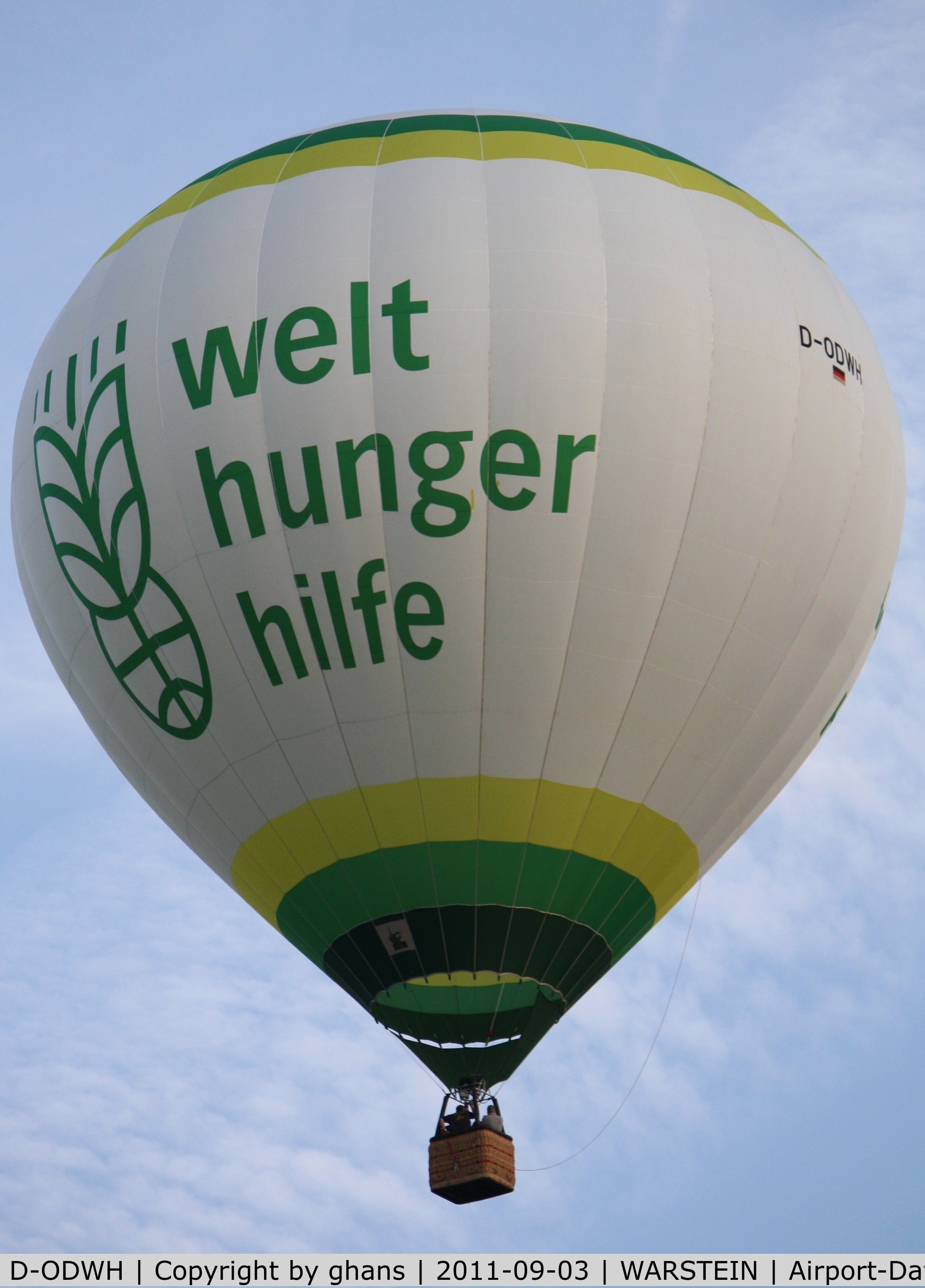 D-ODWH, 2008 Schroeder Fire Balloons G34/24 C/N 1337, WIM 2011 'Welt Hunger Hilfe/ Dritte Welt Shop'