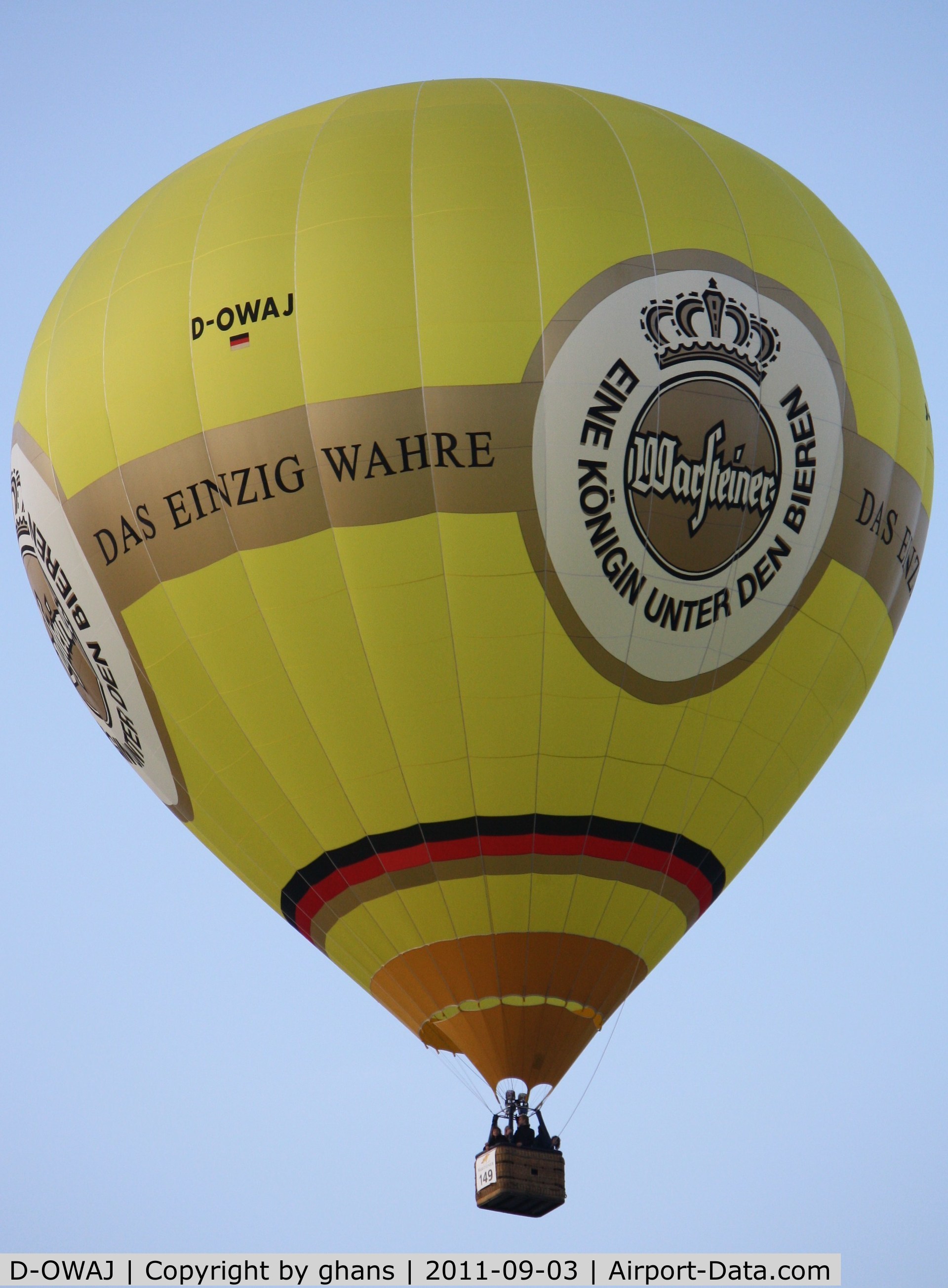 D-OWAJ, 2008 Schroeder Fire Balloons G42/24 C/N 1306, WIM 2011
Warsteiner
