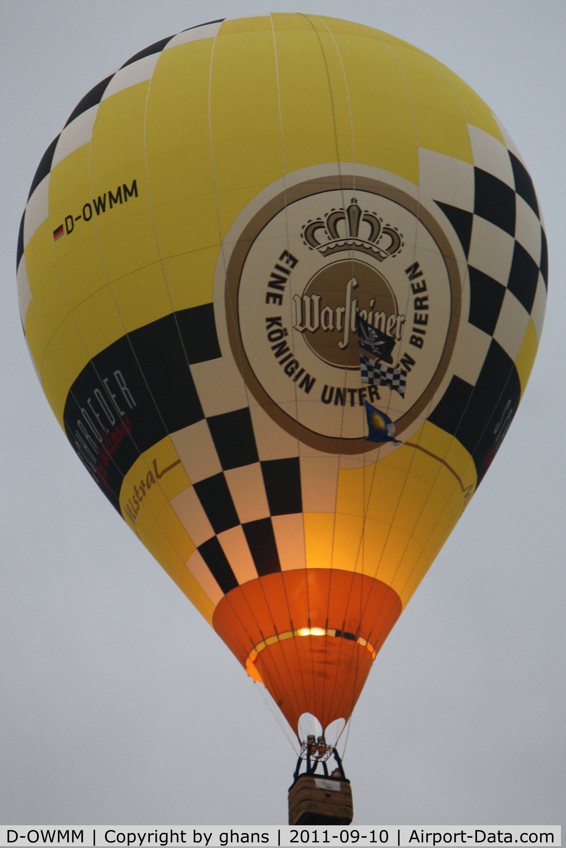 D-OWMM, 2009 Schroeder Fire Balloons Mistral C/N 1354, WIM 2011
'Warsteiner'