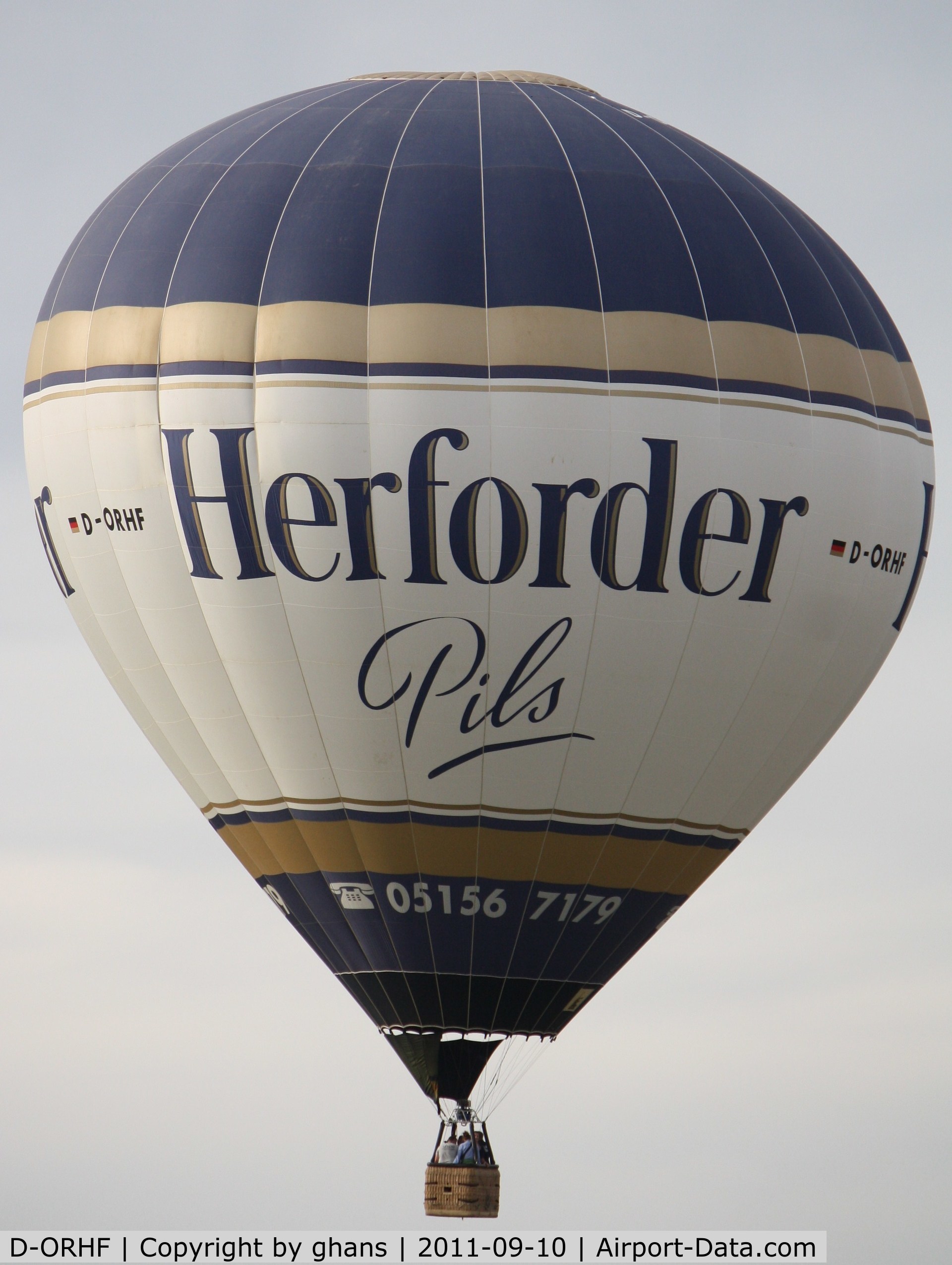 D-ORHF, 2008 Schroeder Fire Balloons G42/24 C/N 1298, WIM 2011
'Herforder Pils'