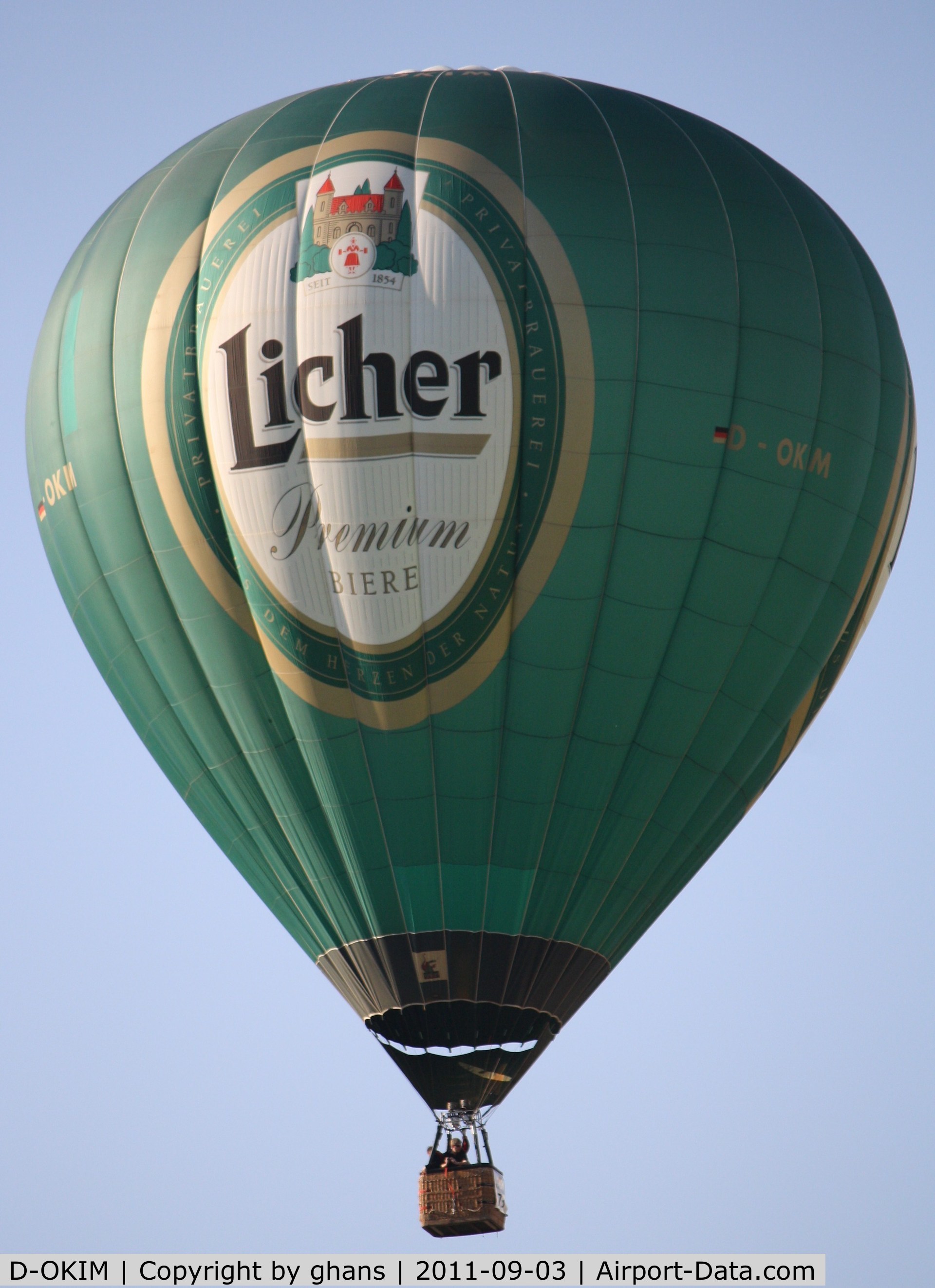 D-OKIM, 2001 Schroeder Fire Balloons G30/24 C/N 944, WIM 2011
'Licher Premium Biere'