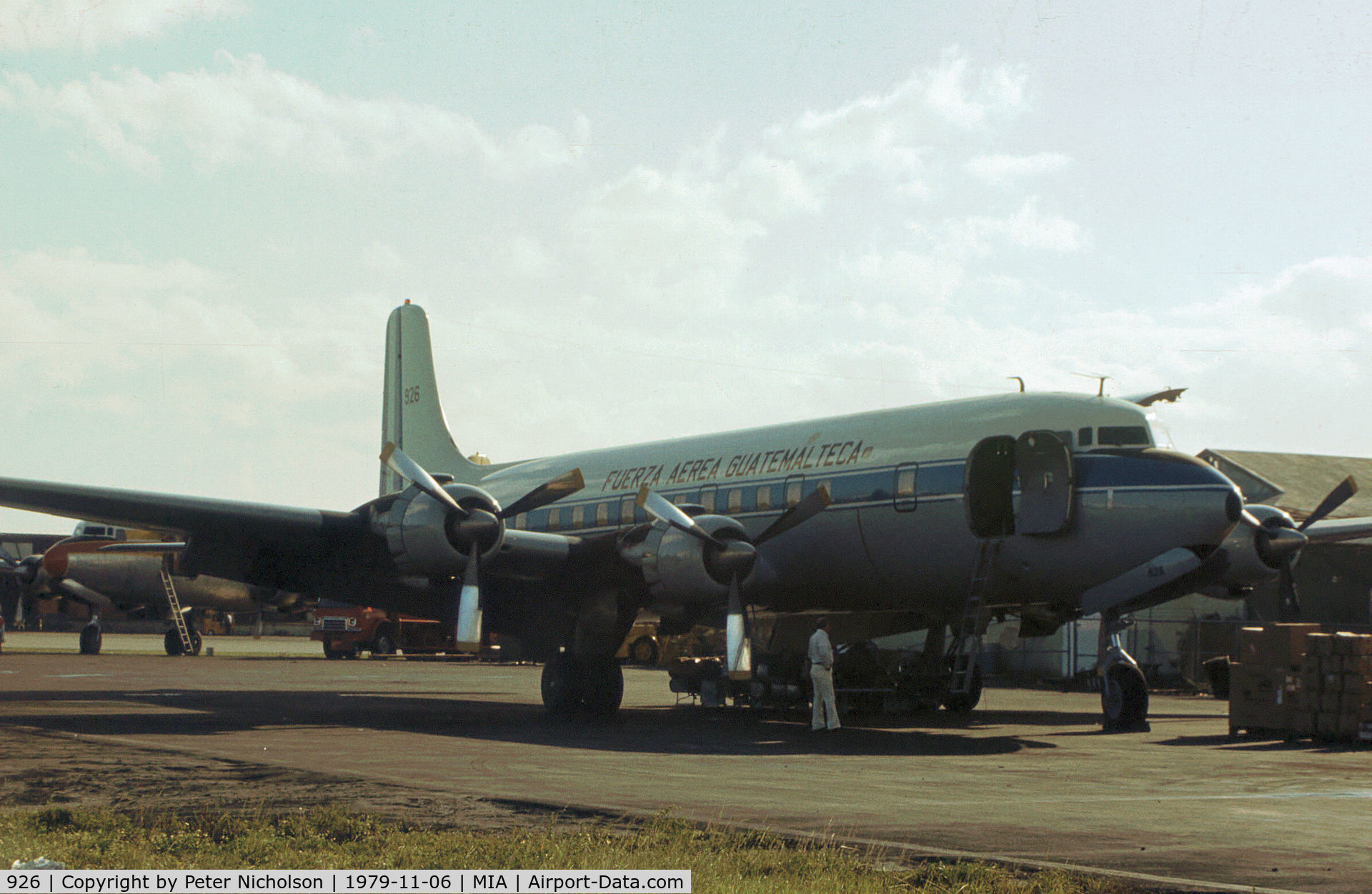 926, 1958 Douglas DC-6B C/N 45539, DC-6B of the Guatamalan Air Force as seen at Miami in November 1979.
