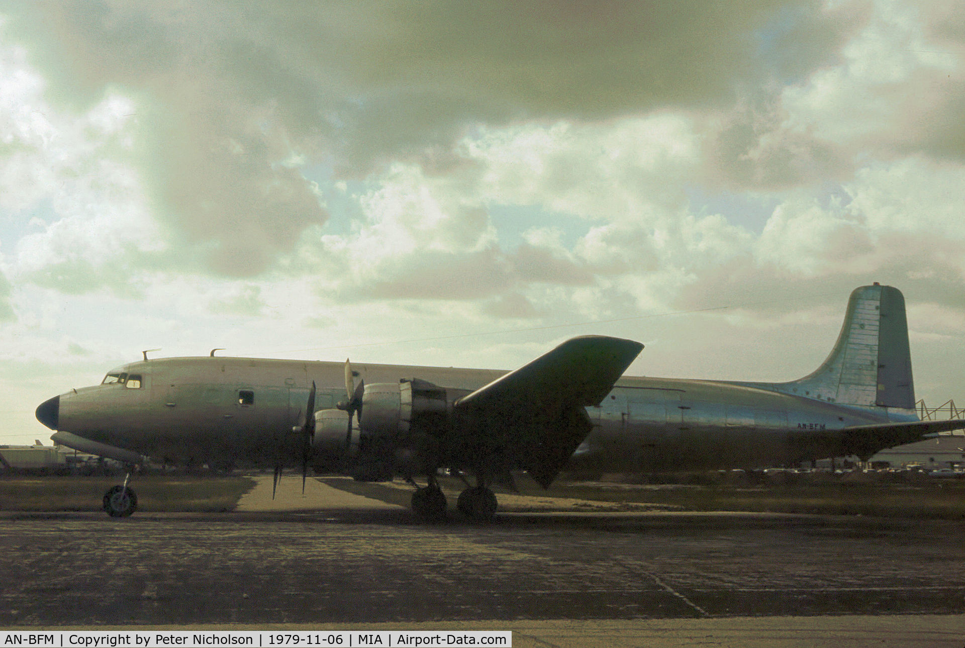 AN-BFM, 1957 Douglas DC-6B C/N 45175, DC-6B of LANICA as seen at Miami in November 1979.