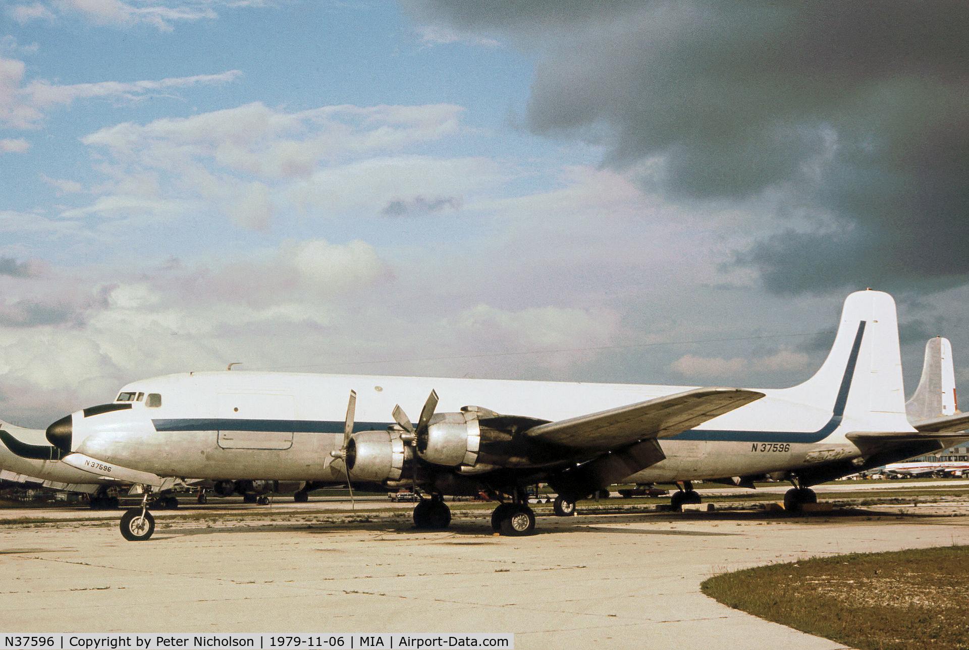 N37596, 1958 Douglas DC-6AF C/N 45522, DC-6A as seen at Miami in November 1979.
