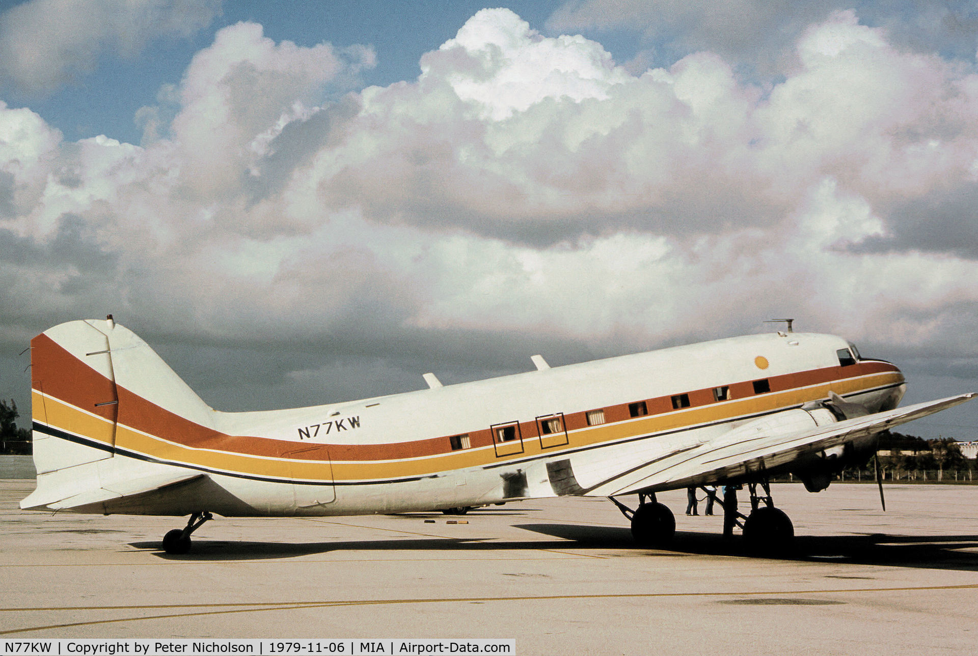 N77KW, 1942 Douglas C-47A Skytrain C/N 12299, C-47A of Air Sunshine as seen at Miami in November 1979.