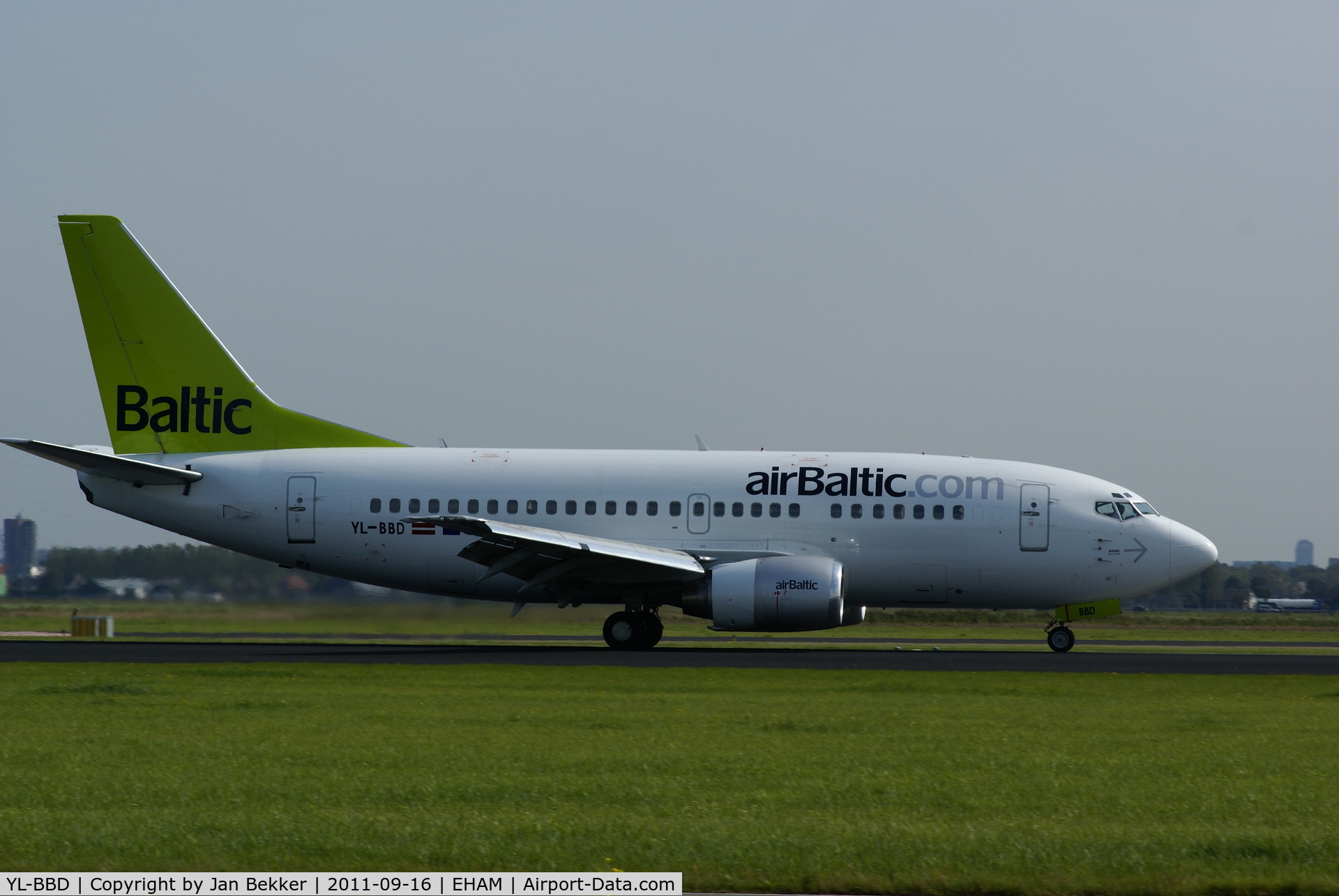 YL-BBD, 1999 Boeing 737-53S C/N 29075, Just after landing on the Polderbaan at Schiphol