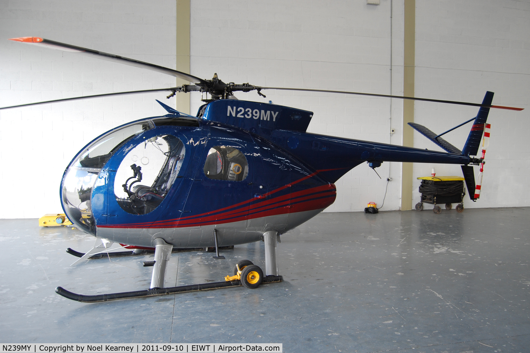 N239MY, Hughes OH-6A Cayuse C/N 49-1132, Sheltering from the gail force winds at Weston.