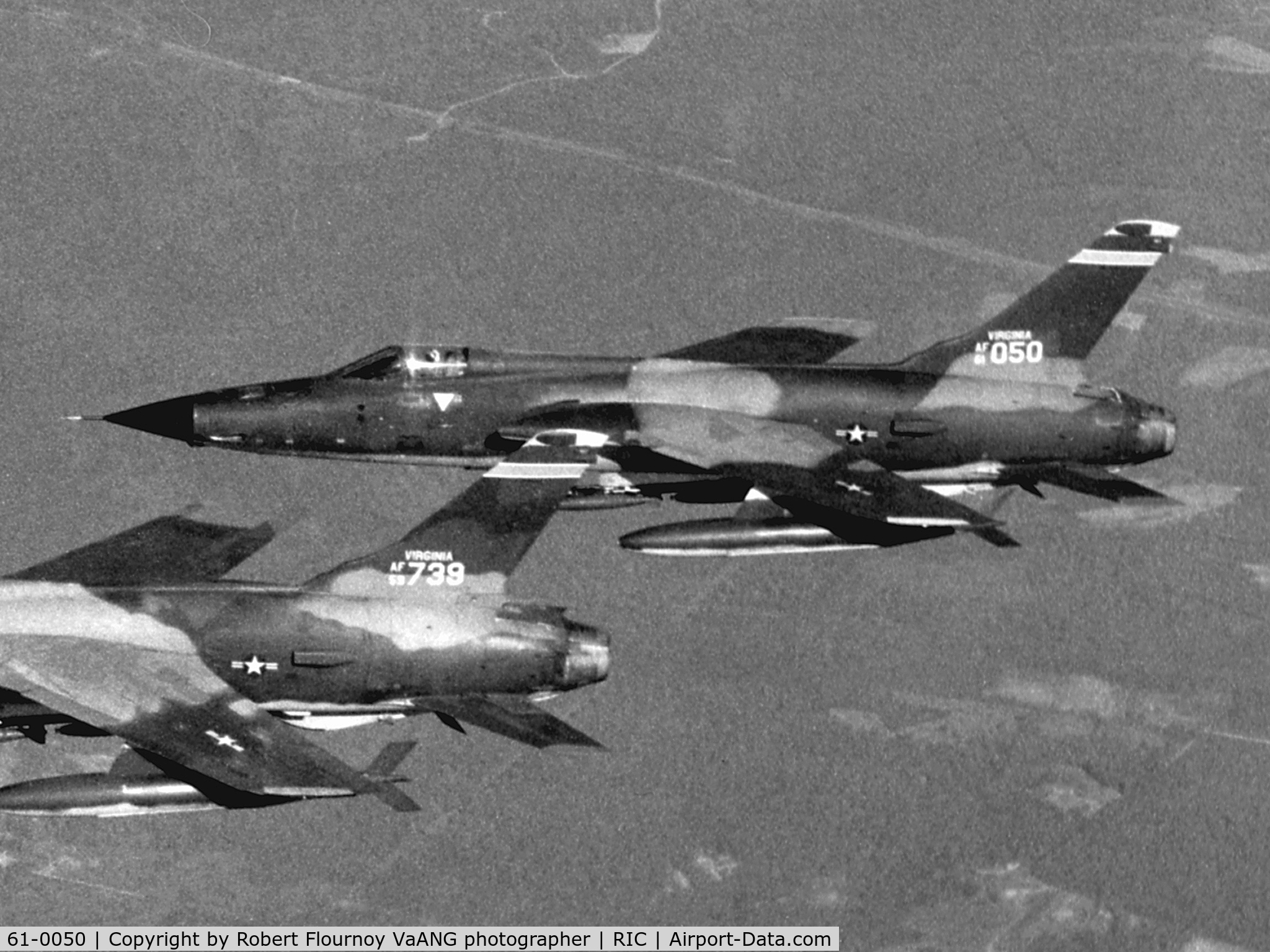 61-0050, 1961 Republic F-105D Thunderchief C/N D245, Virginia Air national Guard F-105D 61-0050 en route to Fort Bragg, NC for a live ordnance demo.