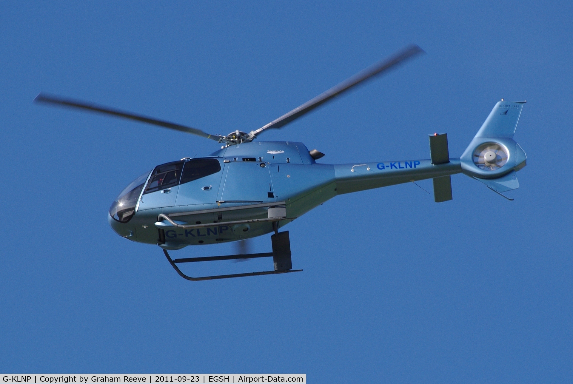 G-KLNP, 2007 Eurocopter EC-120B Colibri C/N 1492, Overhead at Norwich.