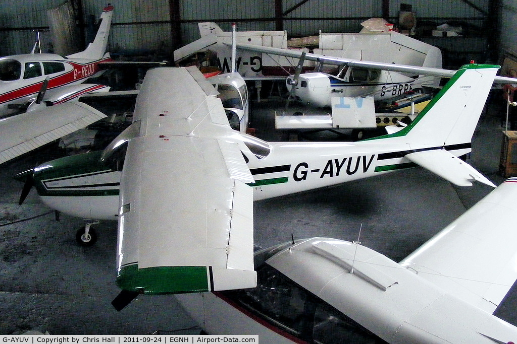 G-AYUV, 1970 Reims F172H Skyhawk C/N 0752, inside the packed Blackpool Air Centre hangar