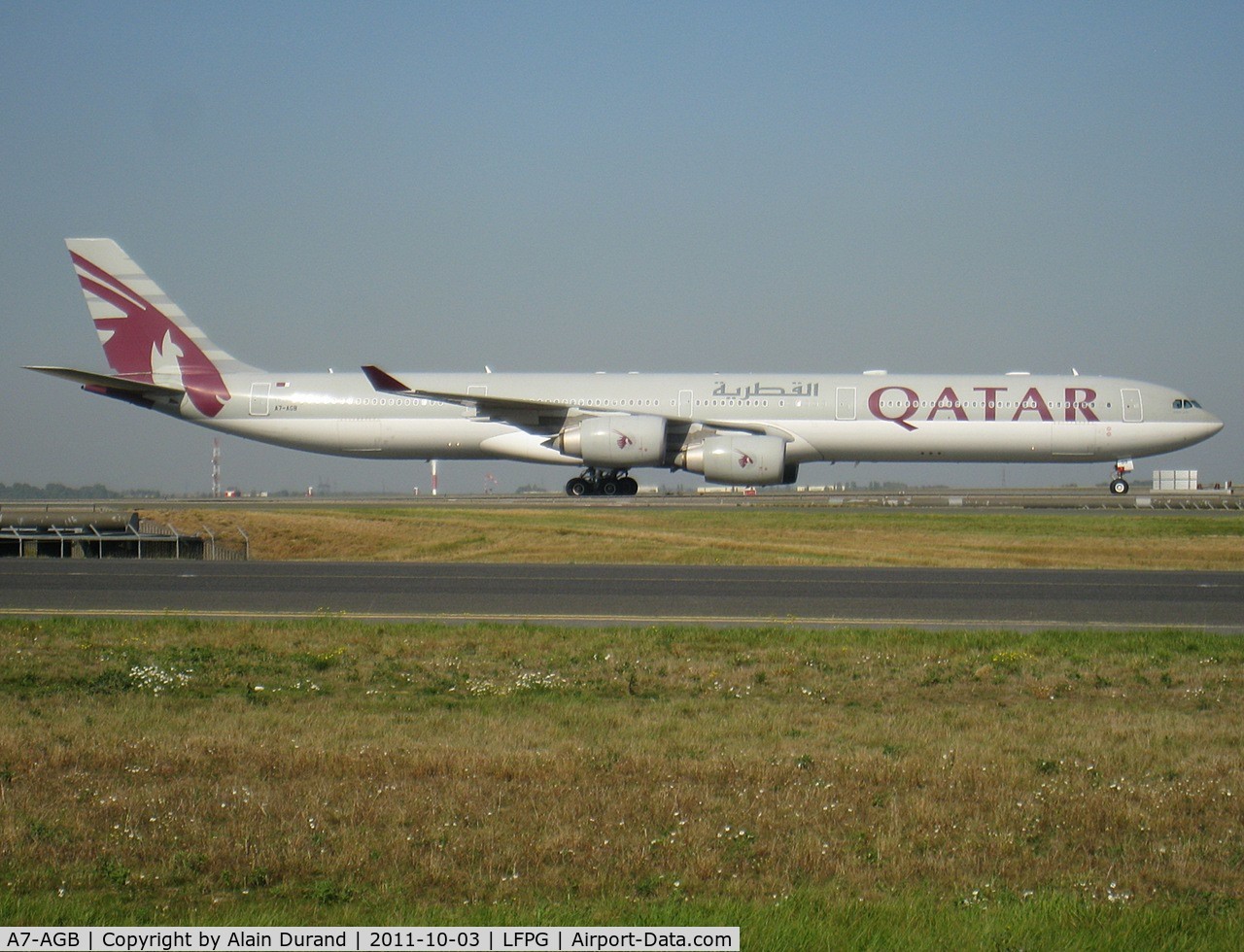A7-AGB, 2005 Airbus A340-642X C/N 715, Landed on runway 27R and was seconds from leaving Bravo Loop