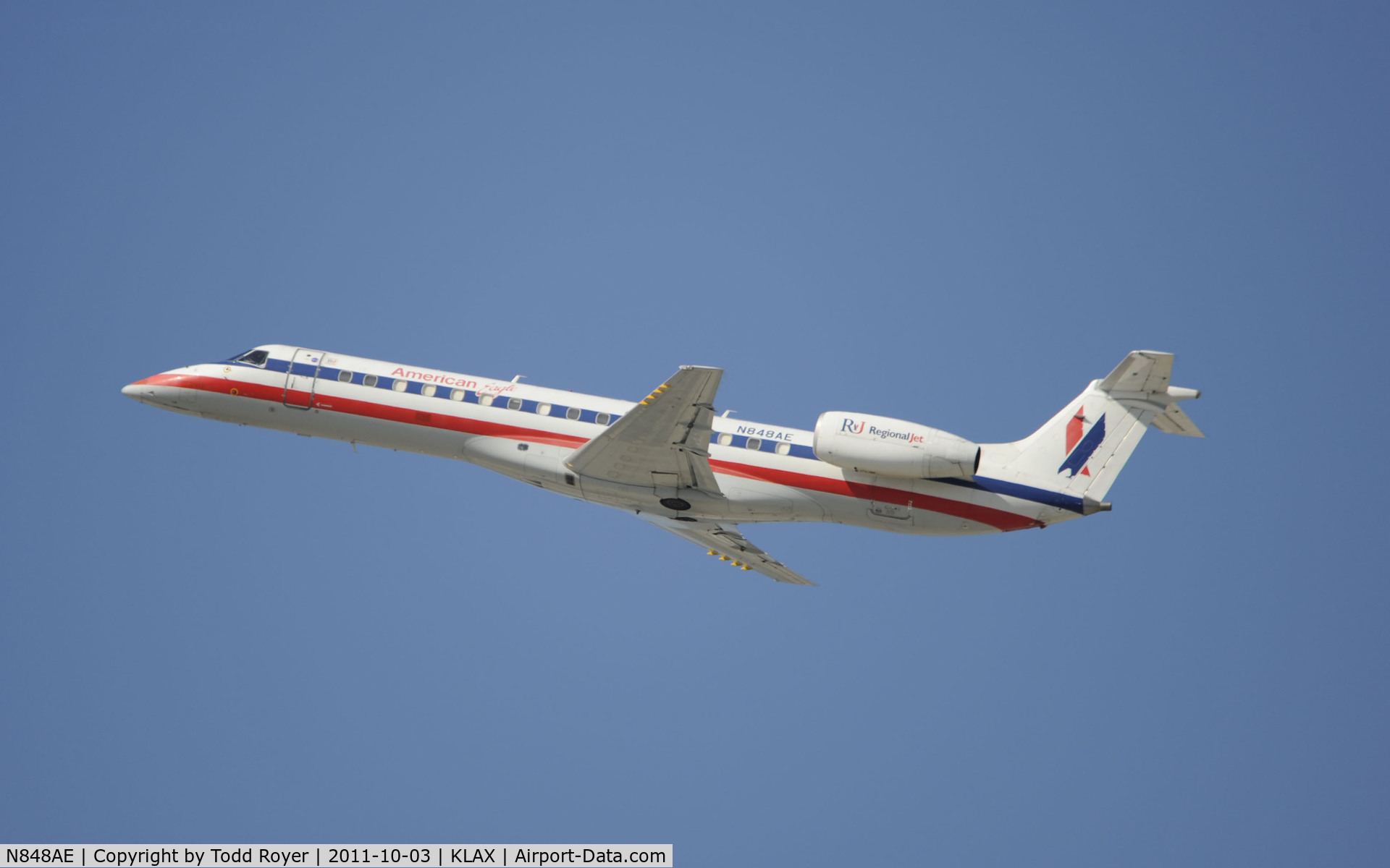 N848AE, 2003 Embraer ERJ-140LR (EMB-135KL) C/N 145710, Departing LAX