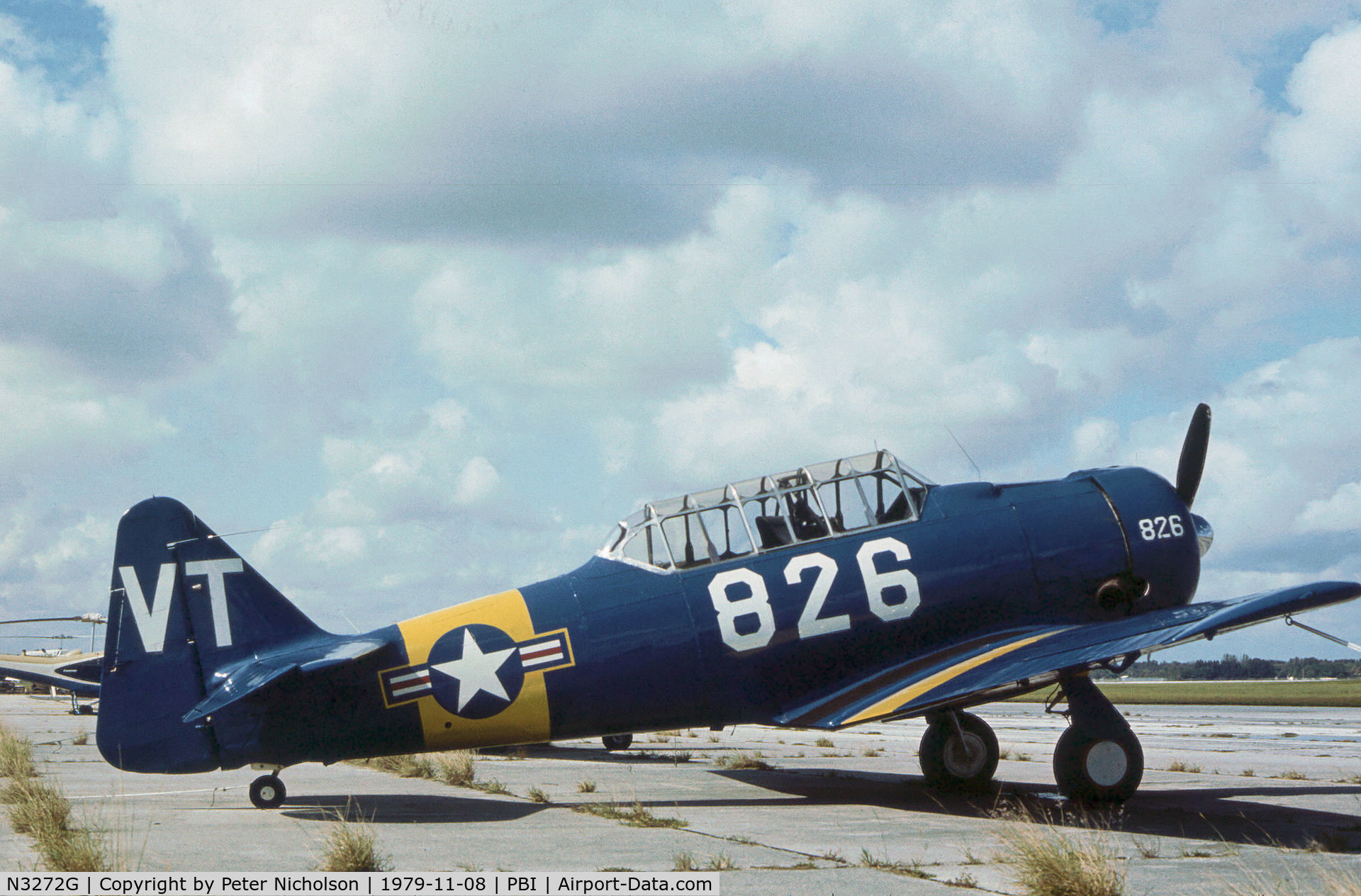 N3272G, 1942 North American SNJ-5 Texan Texan C/N 84826, SNJ-5 ex USN Bu.84826 seen at Palm Beach in November 1979.