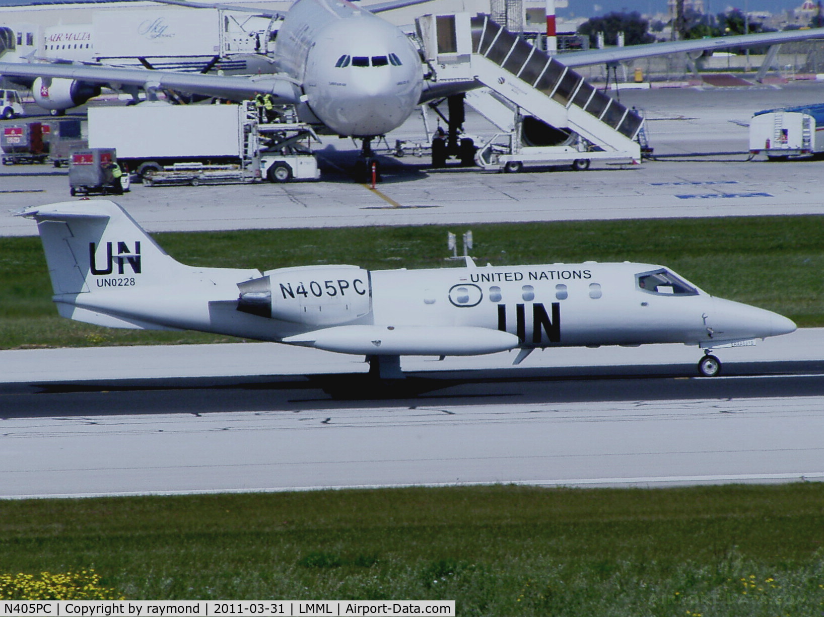 N405PC, 1989 Learjet Inc 35A C/N 651, Learjet N405PC bearing UN0228 for United Nations passed through Malta in connection with the Libyan conflict.