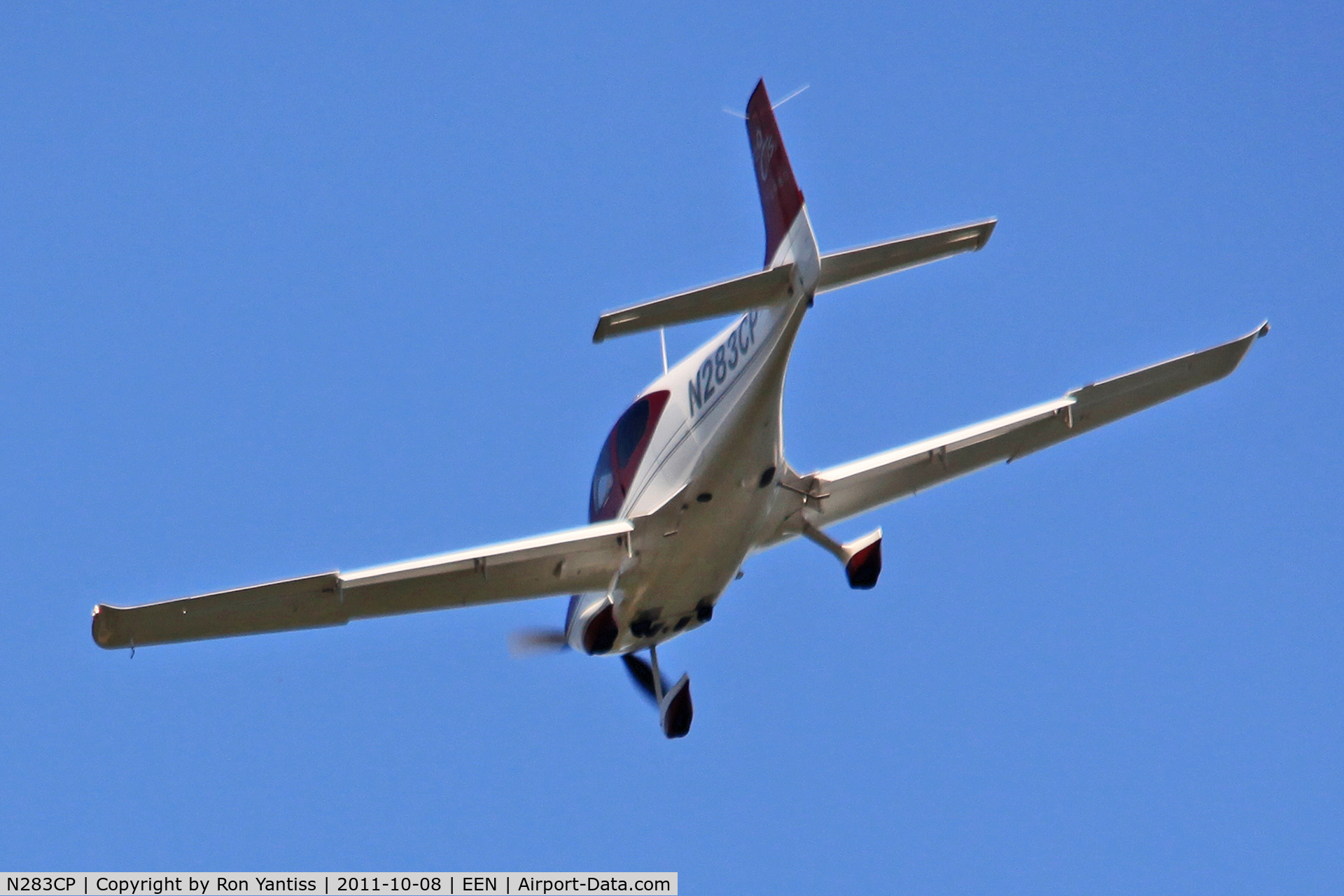 N283CP, 2008 Cirrus SR22 C/N 3224, Left downwind turning base for runway 02, Dillant-Hopkins Airport, Keene, NH