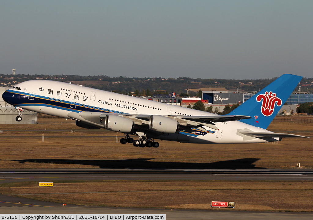 B-6136, 2011 Airbus A380-841 C/N 031, Taking off from rwy 32L on delivery...