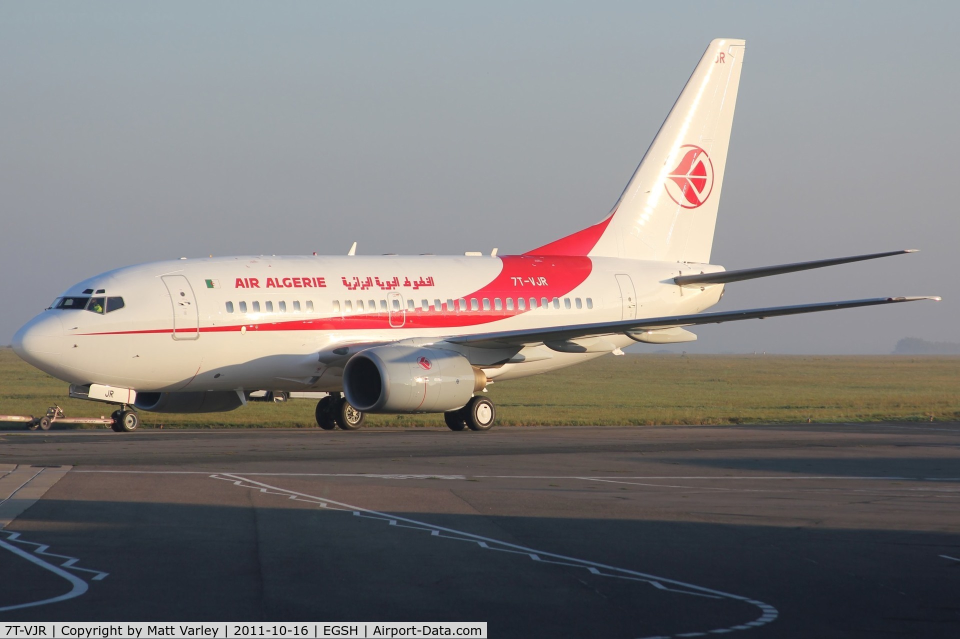 7T-VJR, 2002 Boeing 737-6D6 C/N 30545, Being towed from Air Livery in early morning sun.