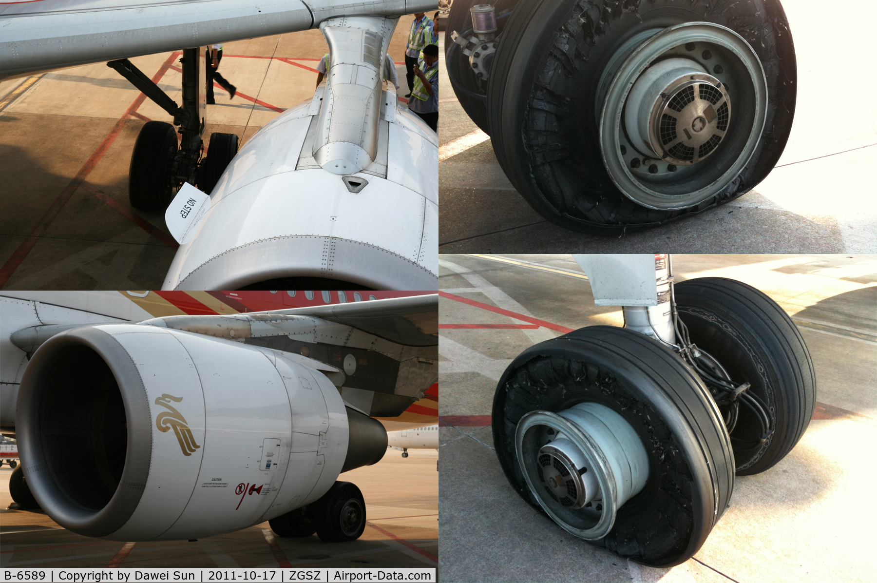 B-6589, 2009 Airbus A320-214 C/N 4028, flat tire
