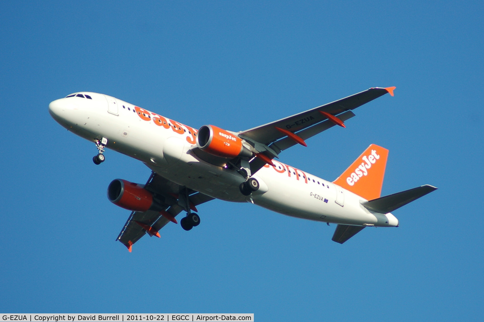 G-EZUA, 2011 Airbus A320-214 C/N 4588, Easyjet Airbus A320-214 on approach Manchester Airport.