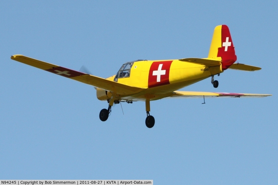 N94245, 1949 Bucker Bu-181 Bestmann C/N 25145, Departing the EAA fly-in at Newark, Ohio