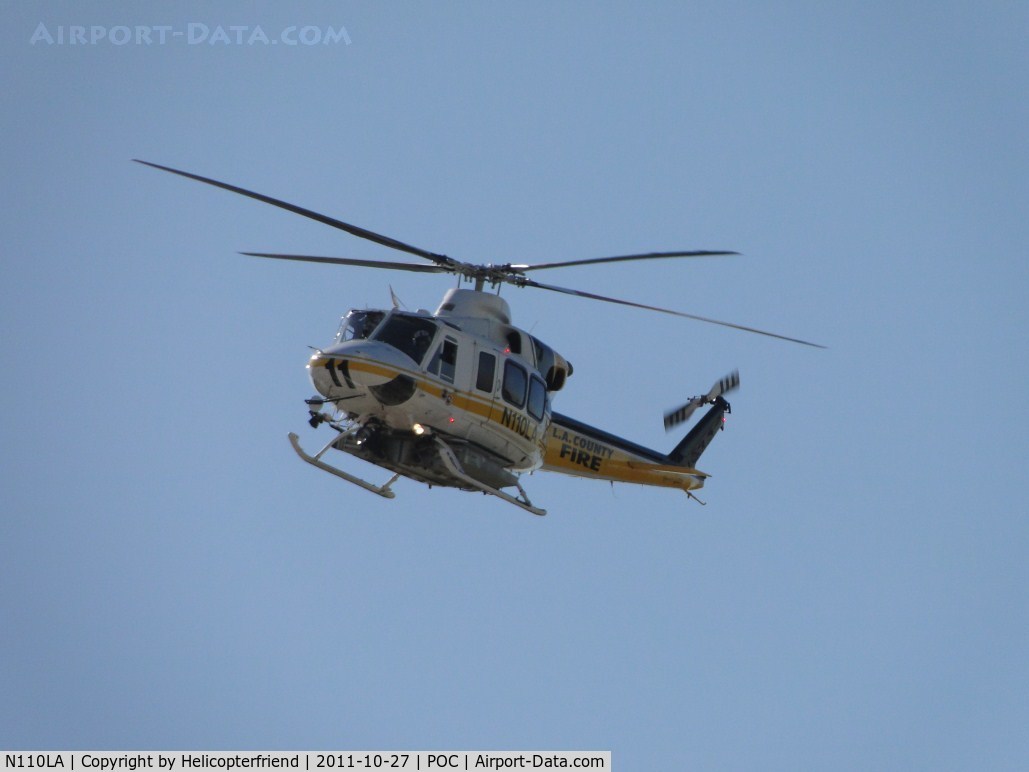 N110LA, 2005 Bell 412EP C/N 36392, Slowing down to enter LA County Air Ops helipad #1