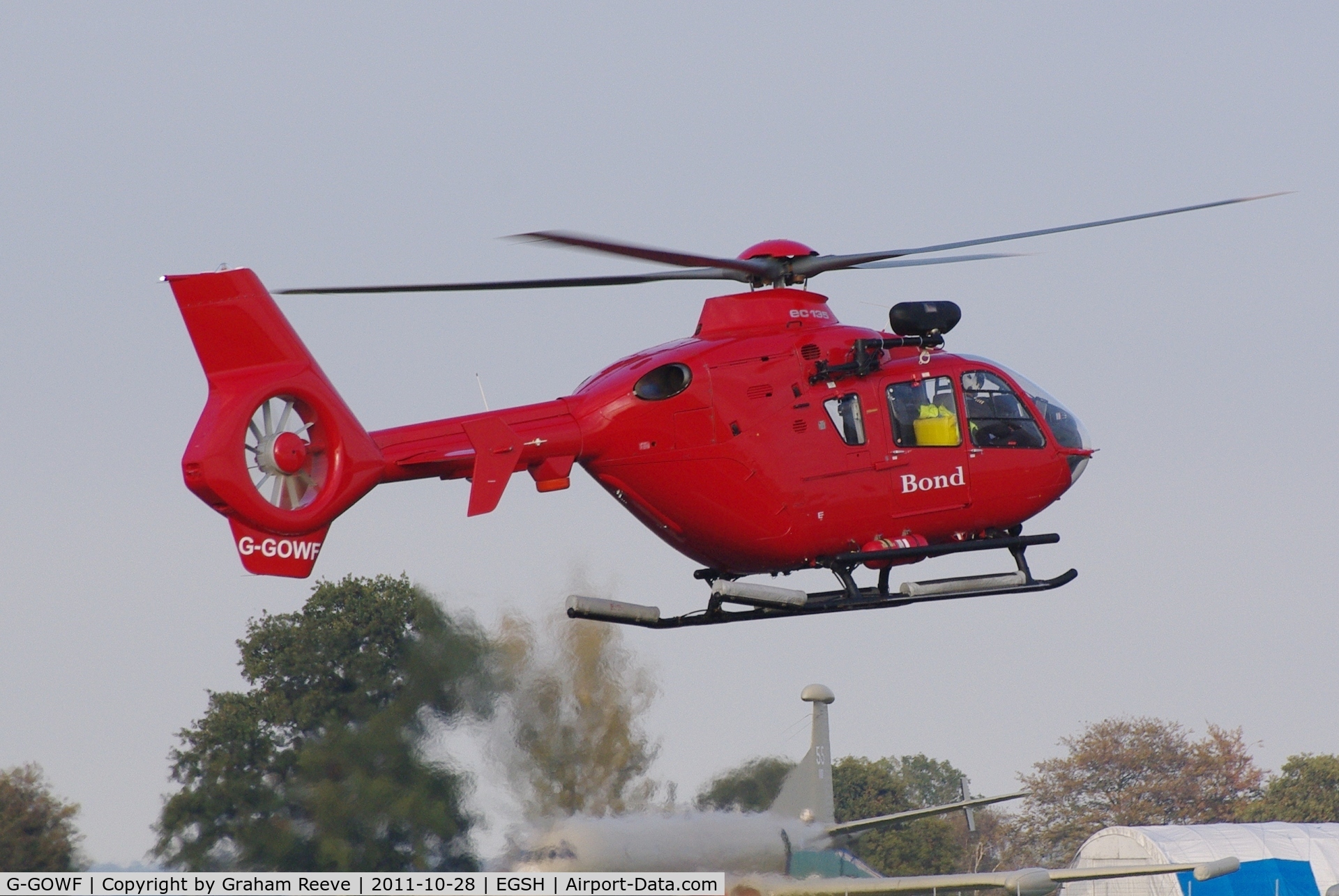 G-GOWF, 2009 Eurocopter EC-135T-2+ C/N 0785, Departing from Norwich.