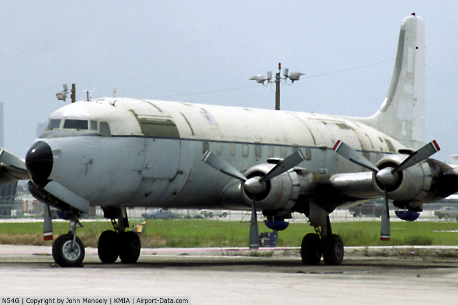 N54G, 1951 Douglas C-118A Liftmaster (DC-6A) C/N 43573, Parked - June 1990