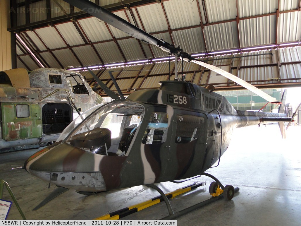 N58WR, 1971 Bell OH-58C C/N 70-15258 (40809), Parked in Wings and Rotors Air Museum in hangar 7
