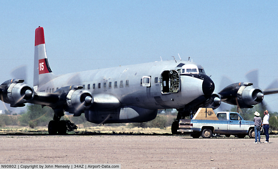 N90802, 1956 Douglas DC-7C Seven Seas Seven Seas C/N 45112, April 1989 - Engine runs!