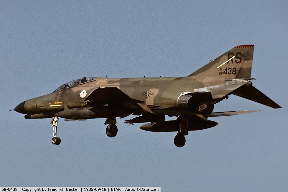 68-0438, 1968 McDonnell Douglas F-4E Phantom II C/N 3569, on final at Ramstein AB, aircraft was transfered to Greece in 1991.  It crashed in 2002.