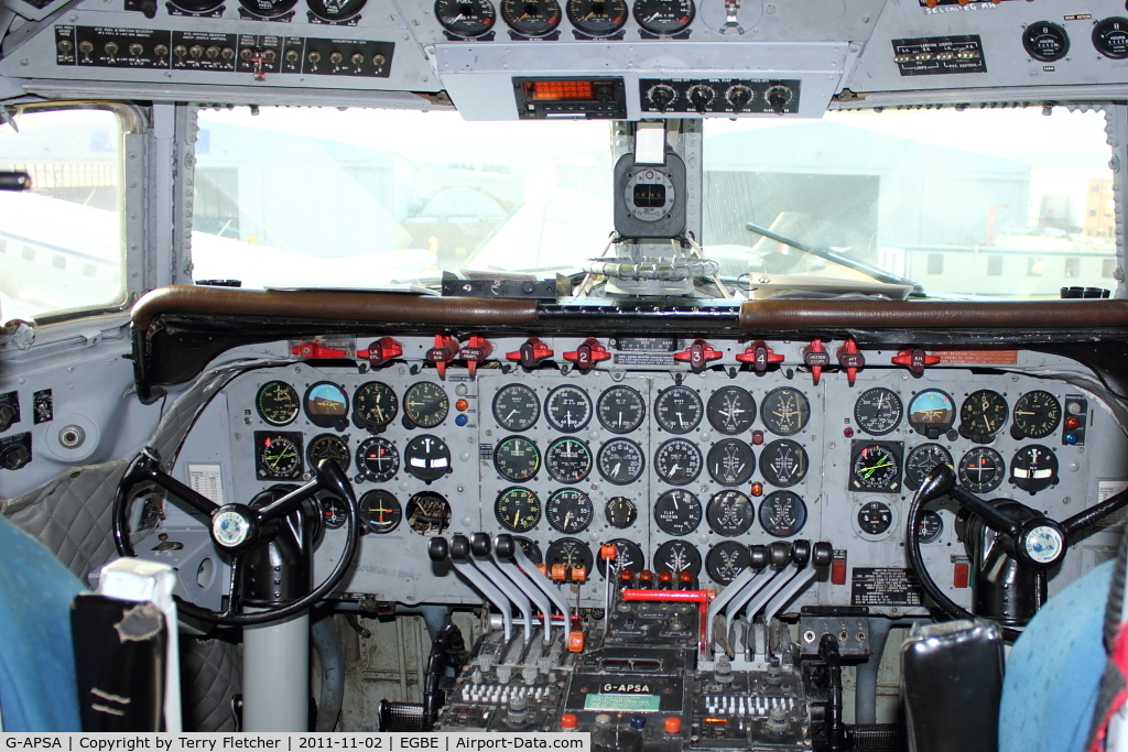 G-APSA, 1958 Douglas DC-6A C/N 45497, Cockpit of DC-6A At Airbase Museum at Coventry Airport