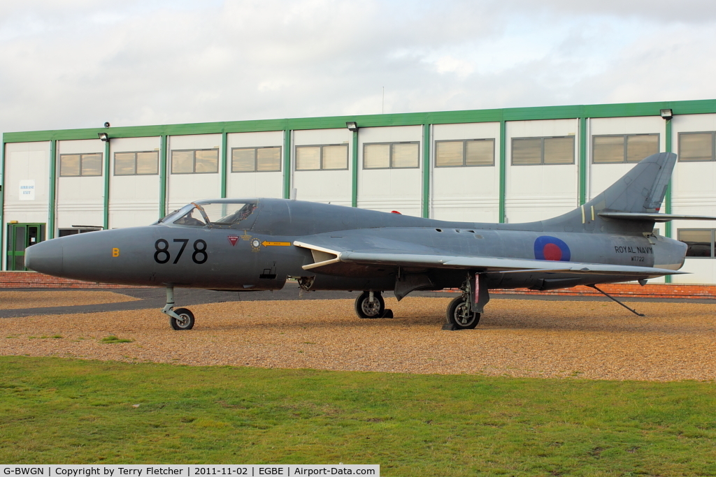 G-BWGN, 1955 Hawker Hunter T.8C C/N 41H-670689, At Airbase Museum at Coventry Airport