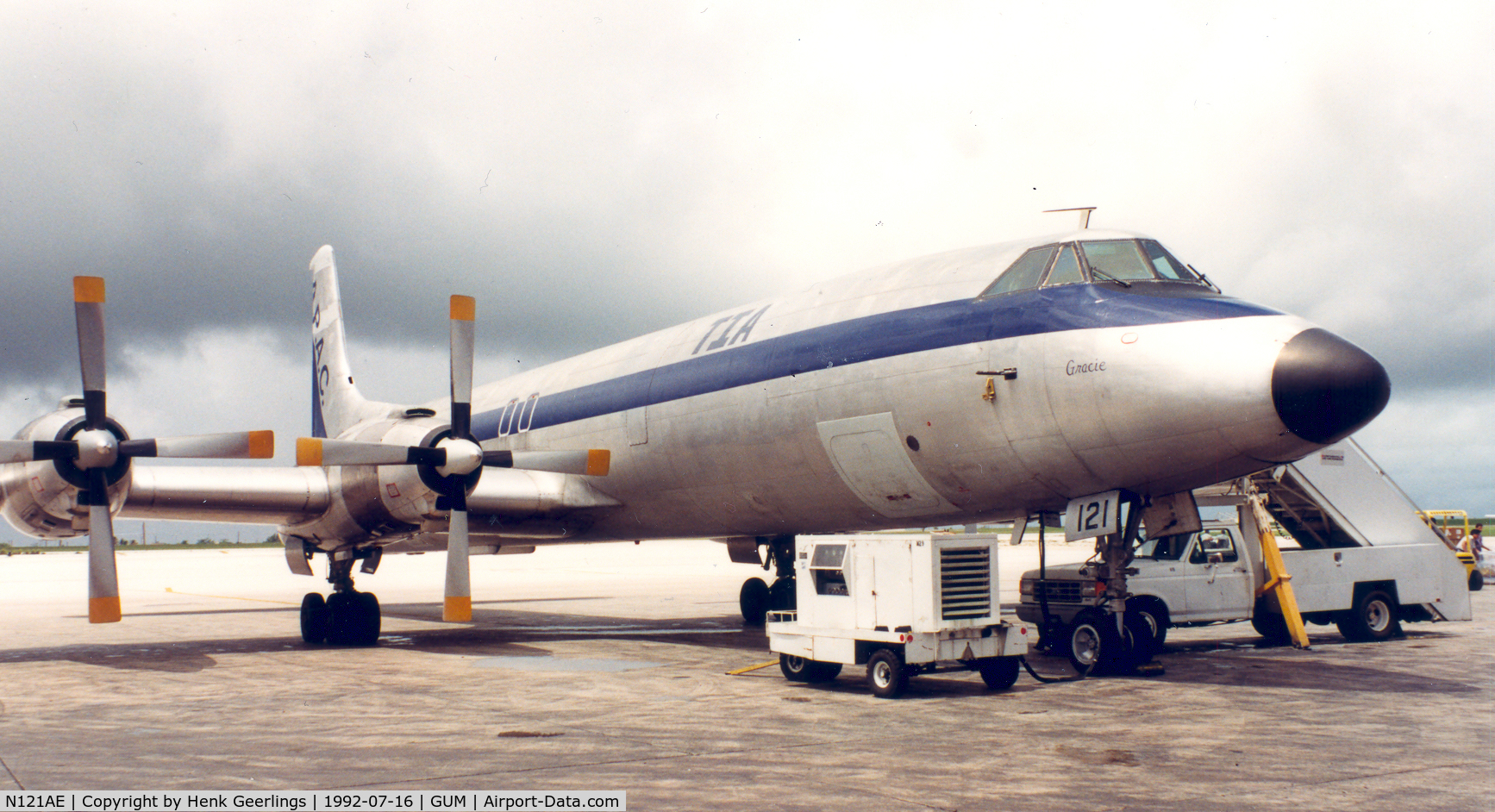 N121AE, Canadair CL-44D4 C/N 38, TIA - Tradewinds / Asia Pacific Air Cargo - Singapore