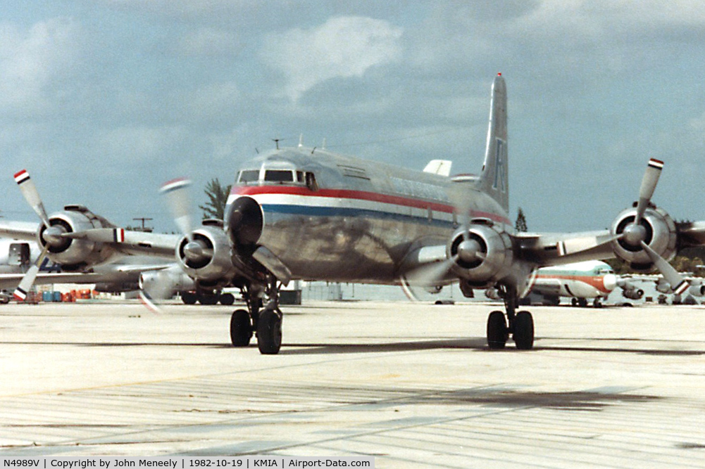 N4989V, 1954 Douglas C-118A Liftmaster (DC-6A) C/N 44600, Rich International - taxiing to the ramp
