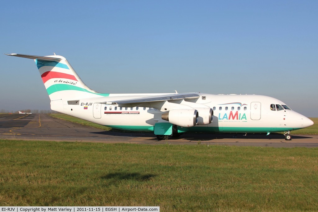 EI-RJV, 2000 British Aerospace Avro 146-RJ85A C/N E2370, Arriving at EGSH after an Air test.