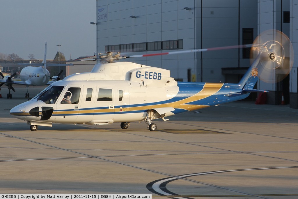 G-EEBB, 2006 Sikorsky S-76C C/N 760620, Arriving at SaxonAir in the late evening sun.
