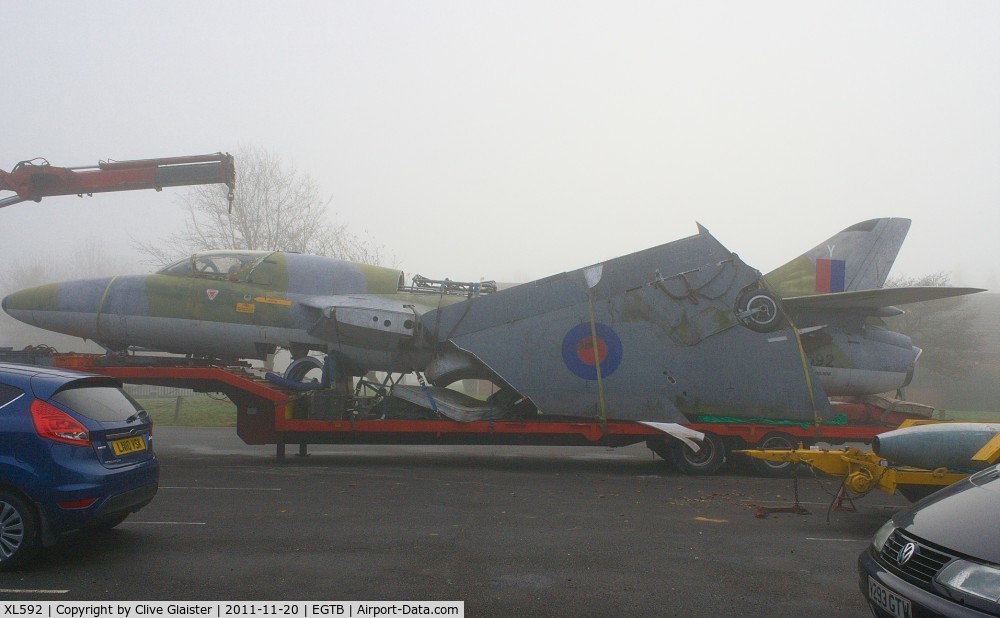 XL592, 1958 Hawker Hunter T.7 C/N 41H/693686, Photo taken in very foggy conditions.