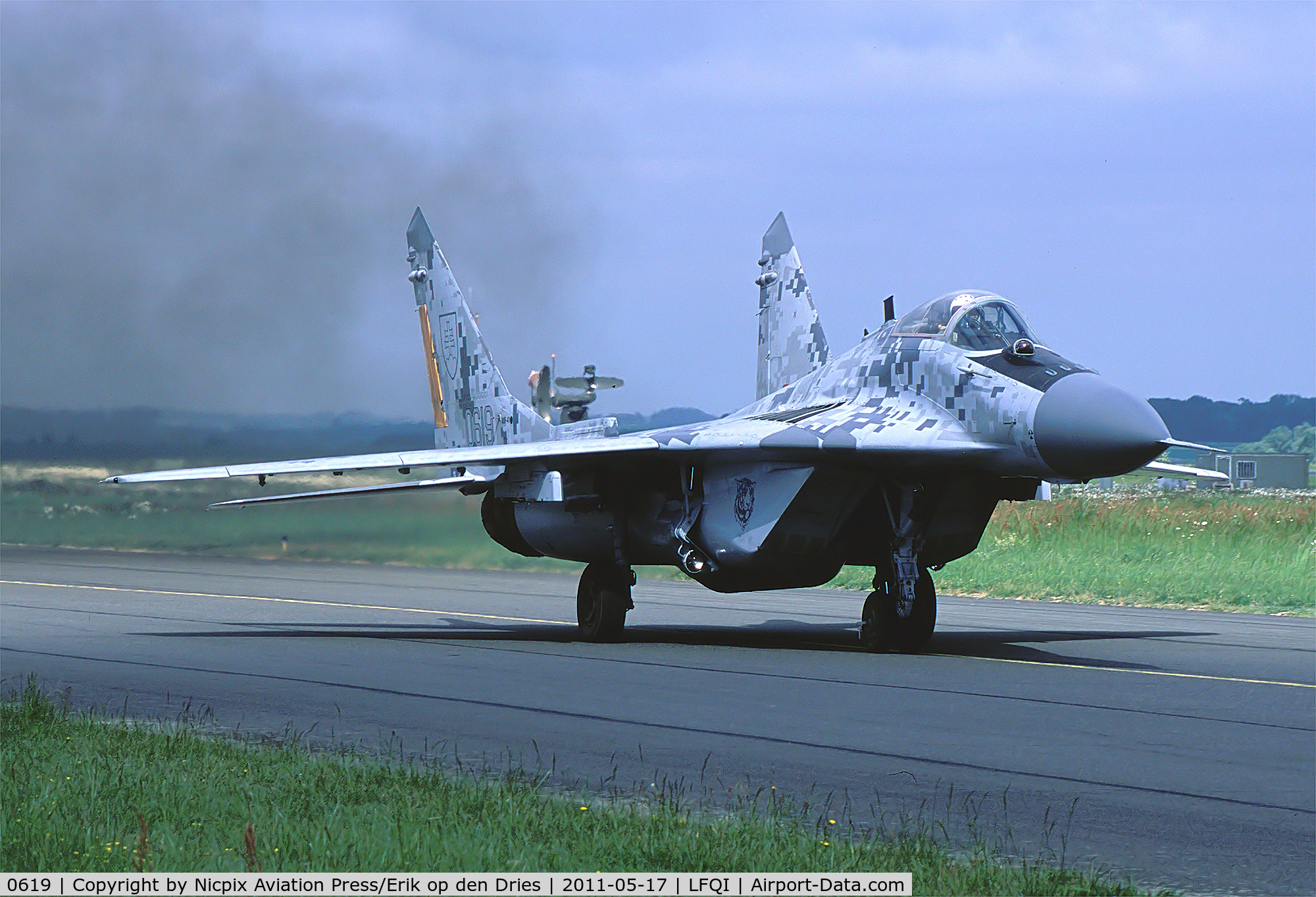 0619, Mikoyan-Gurevich MiG-29AS C/N 2960535406/4713, Slowak ia AF MiG-29AS Fulkcrum showing its' digital camouflage scheme, taxies out during the NTM-2011./